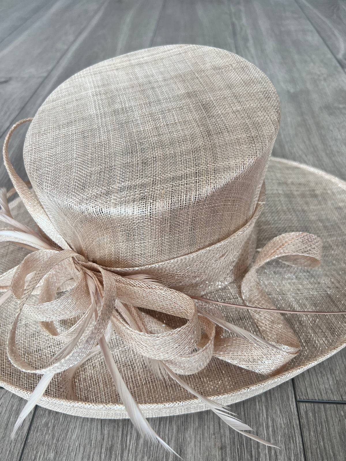 Classic Sinamay Metallic Nude Wedding Hat-Fascinators Direct