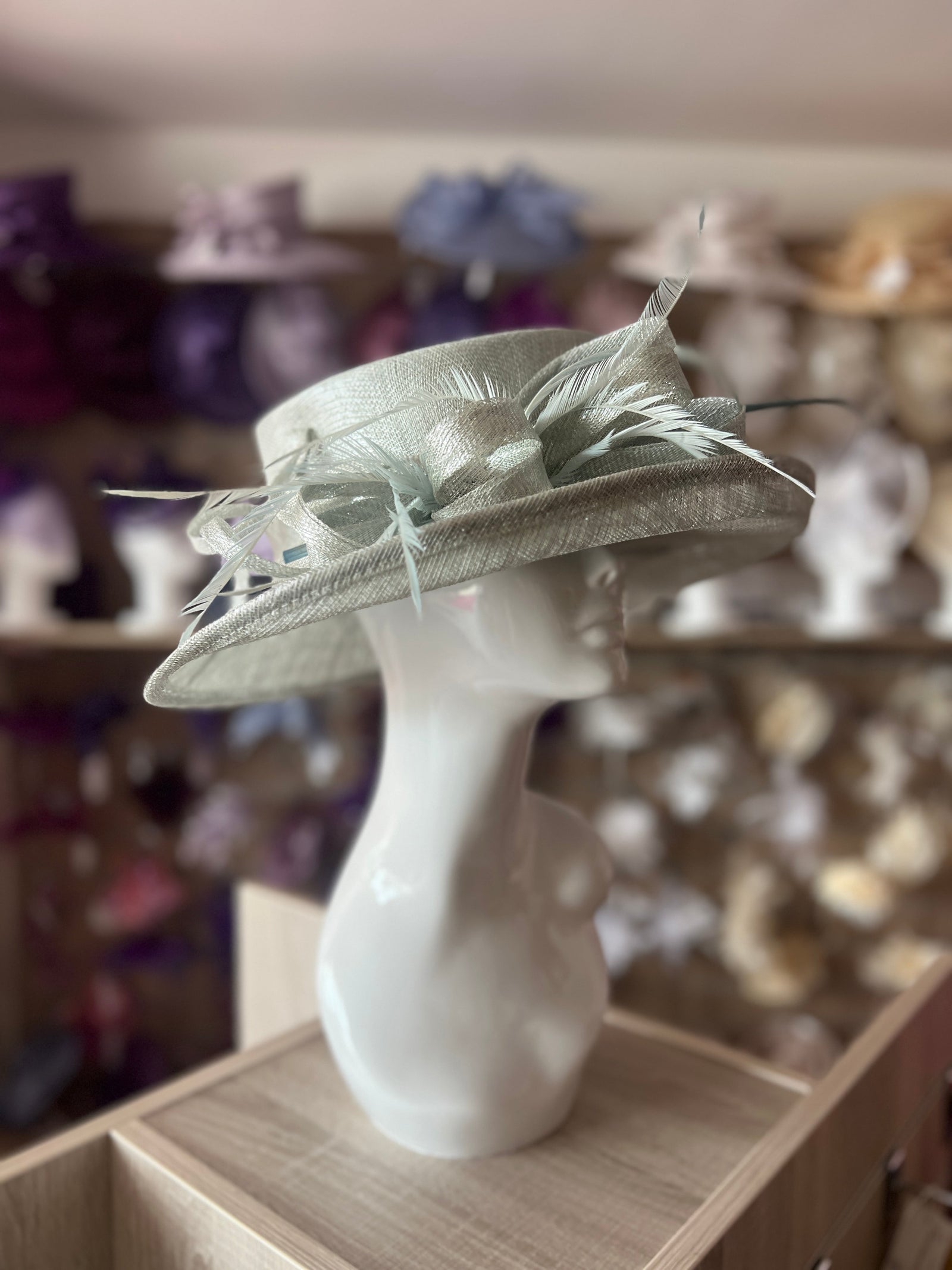 Classic Sinamay Metallic Peppermint Wedding Hat-Fascinators Direct