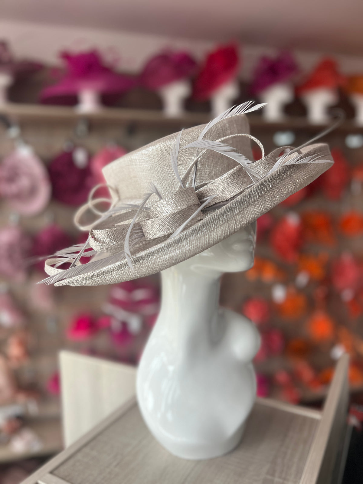 Classic Sinamay Metallic Quartz Wedding Hat-Fascinators Direct