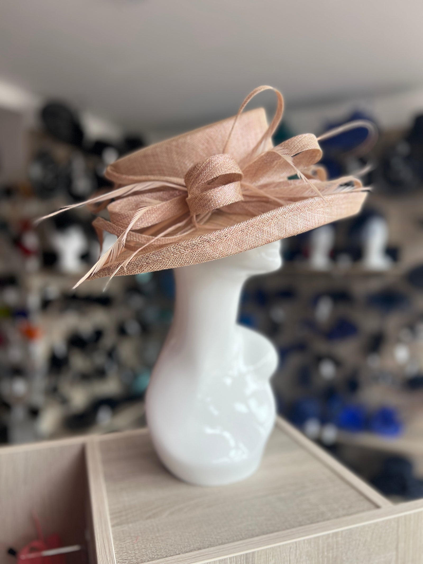 Classic Sinamay Metallic Rose Gold Wedding Hat-Fascinators Direct
