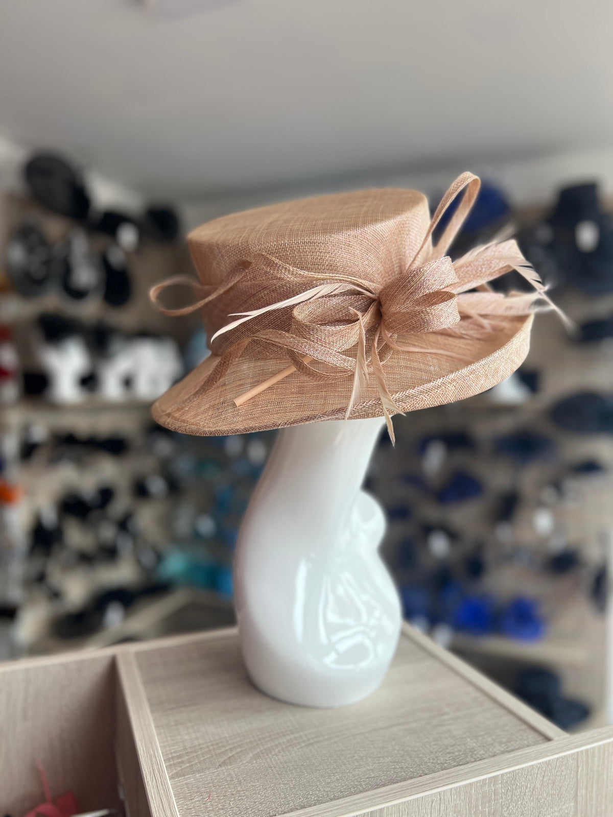 Classic Sinamay Metallic Rose Gold Wedding Hat-Fascinators Direct