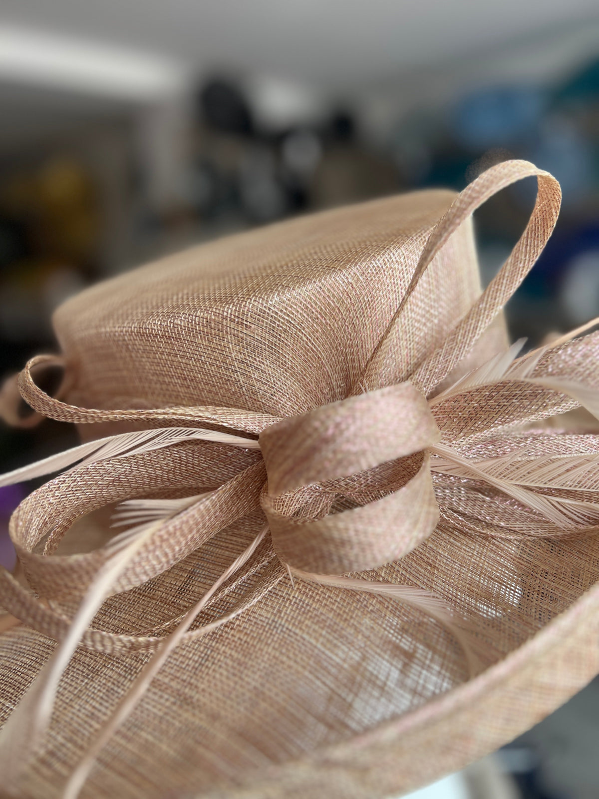 Classic Sinamay Metallic Rose Gold Wedding Hat-Fascinators Direct