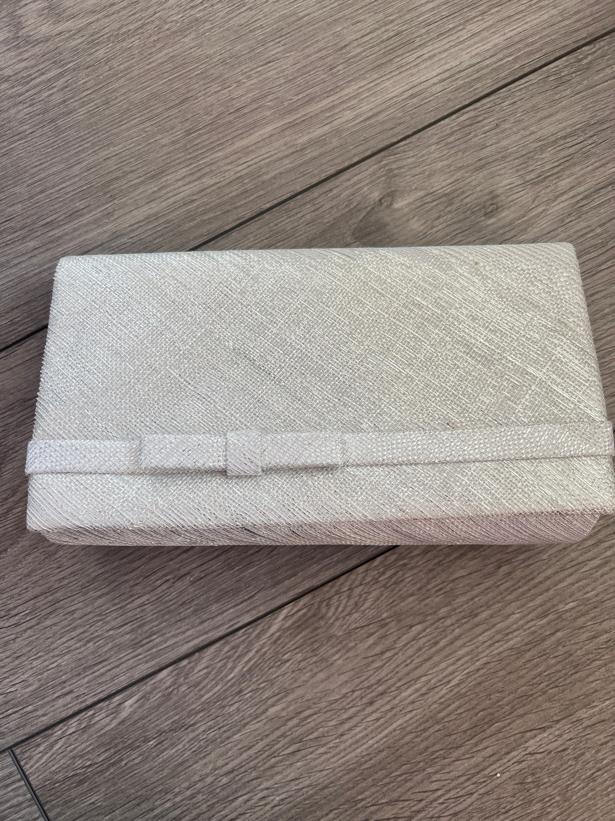 Classic Sinamay Metallic White Clutch Bag For Weddings-Fascinators Direct