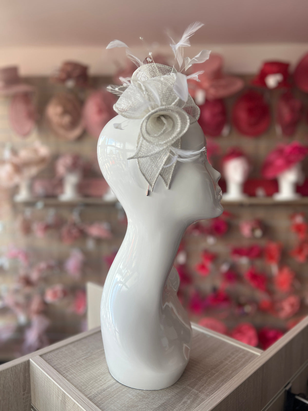 Classic Sinamay Metallic White Fascinator-Fascinators Direct