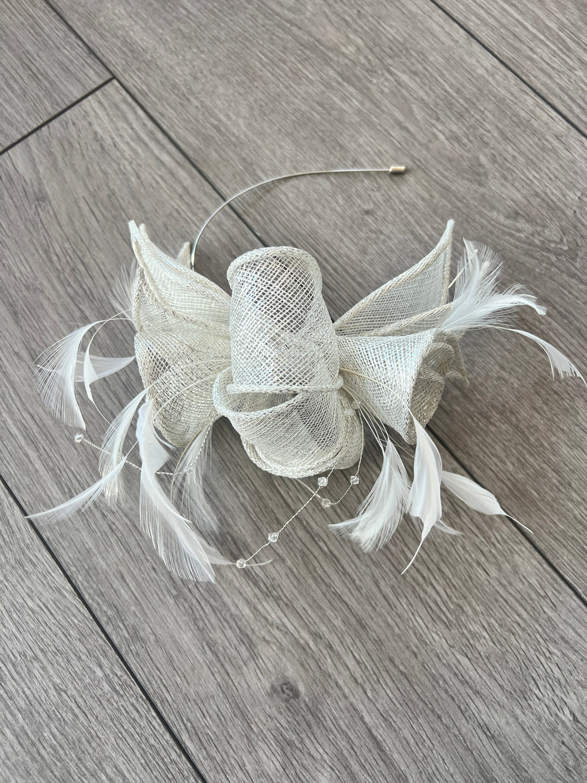 Classic Sinamay Metallic White Fascinator-Fascinators Direct