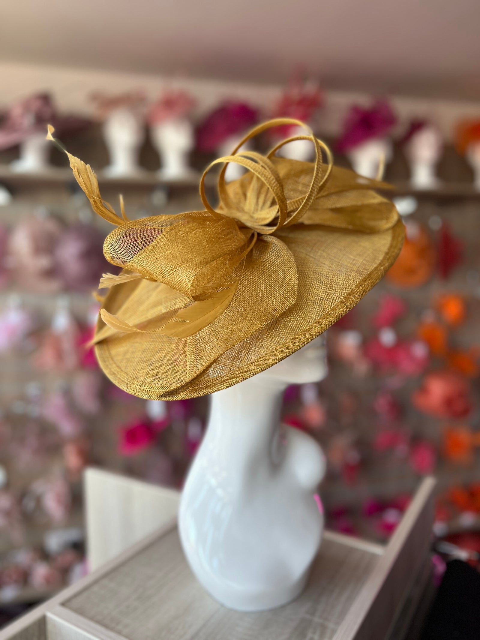 Classic Sinamay Mustard Hatinator with Bow-Fascinators Direct