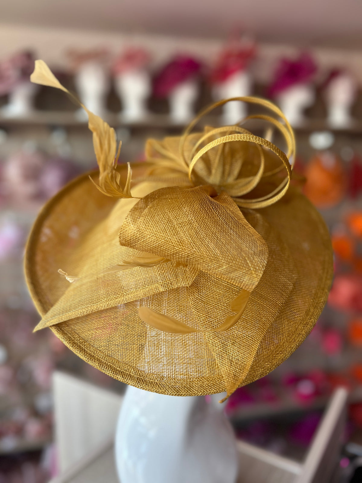Classic Sinamay Mustard Hatinator with Bow-Fascinators Direct