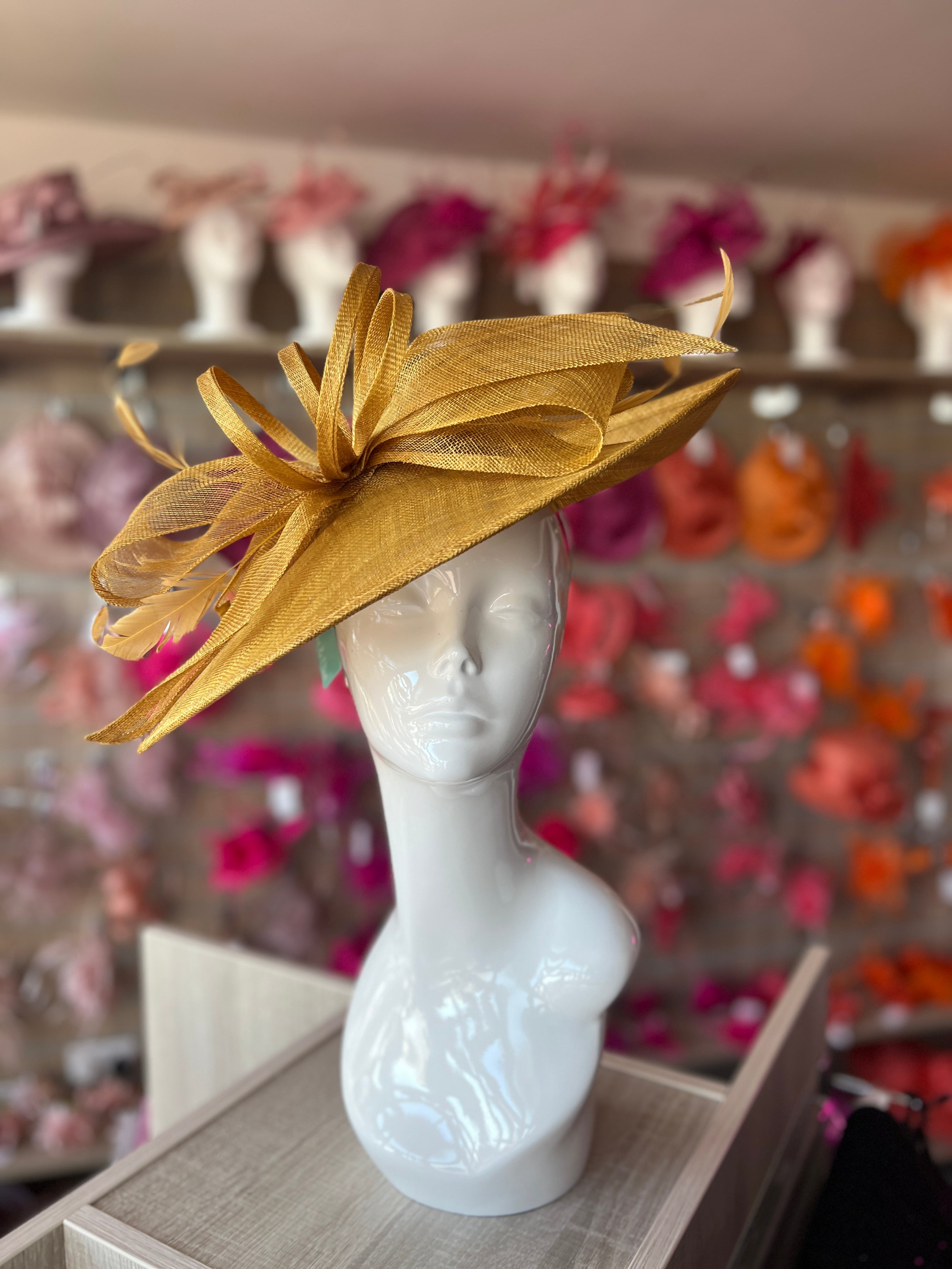 Mustard Yellow Fascinator Style Hat Classic Sinamay Mustard 