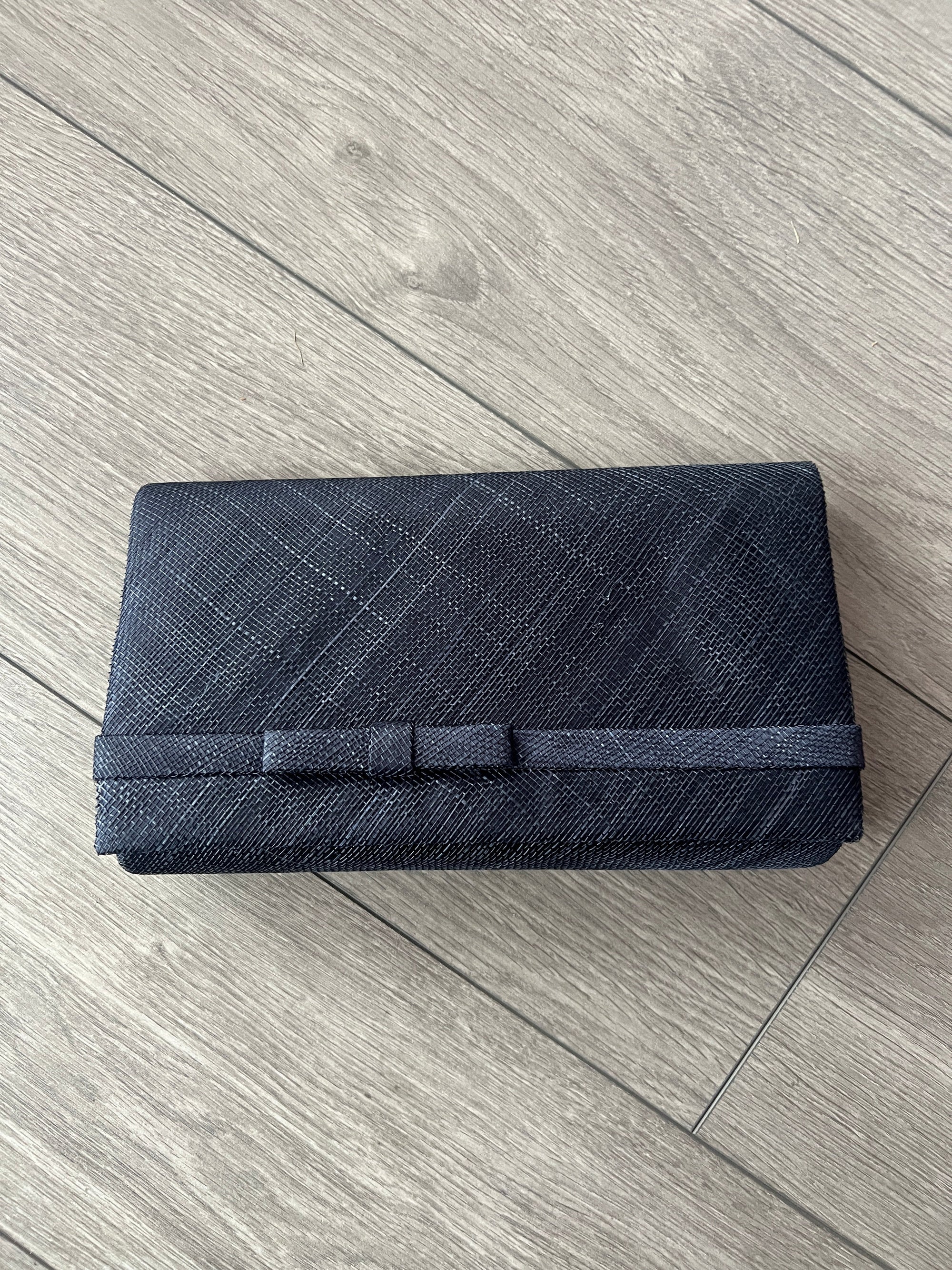 Classic Sinamay Navy Clutch Bag for Weddings-Fascinators Direct