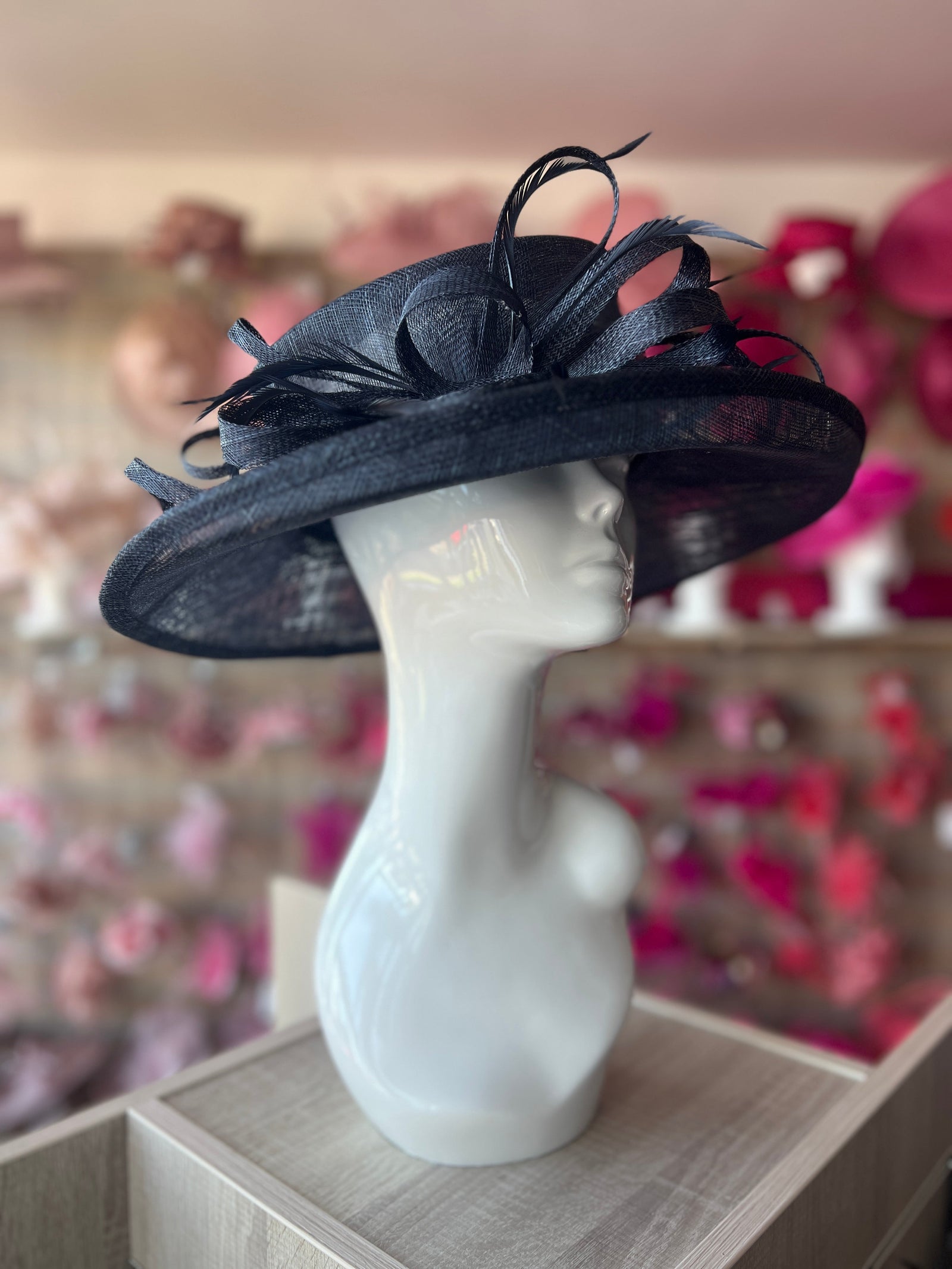 Classic Sinamay Navy Wedding Hat-Fascinators Direct