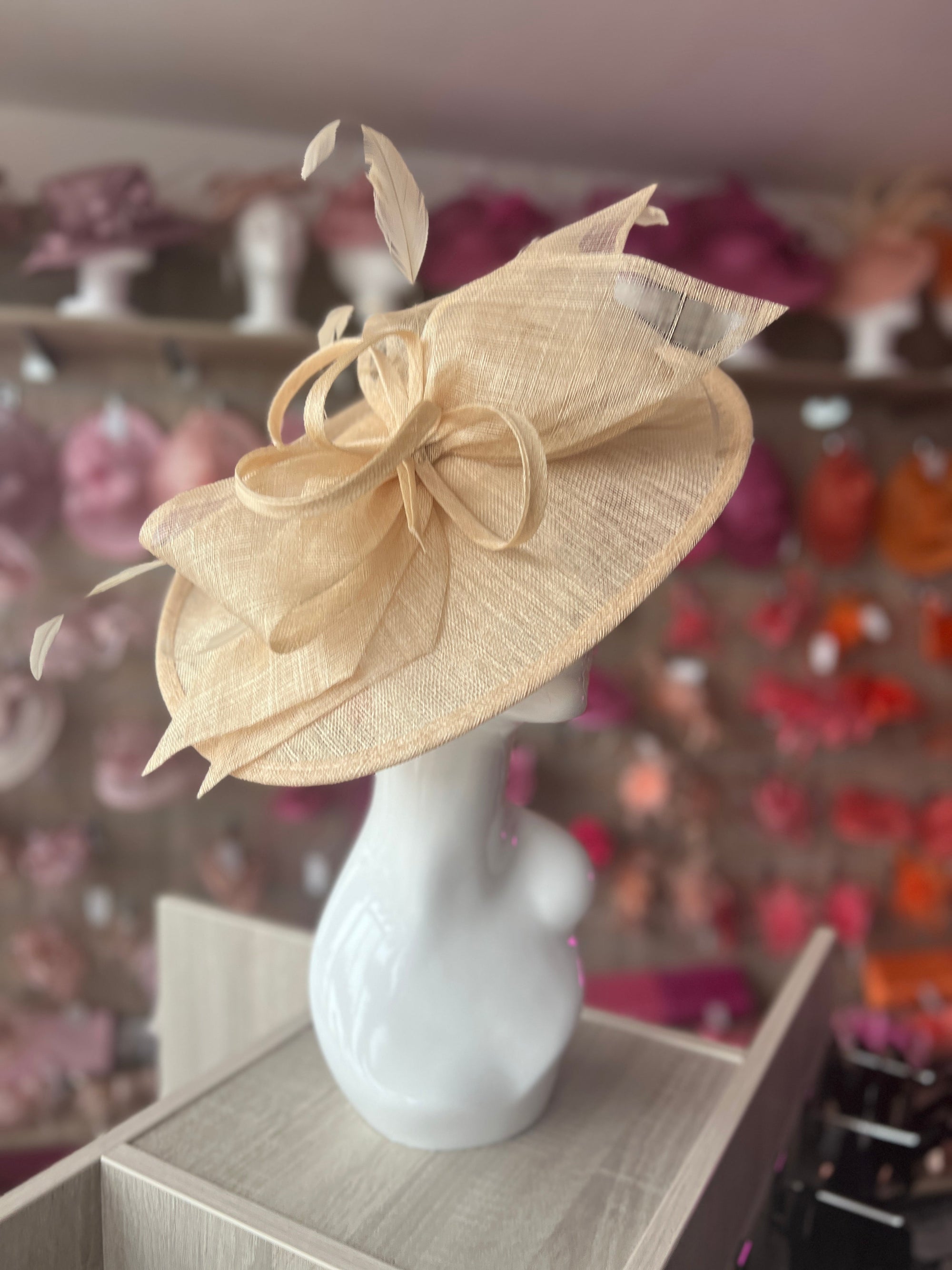 Classic Sinamay Nude Hatinator with Bow-Fascinators Direct