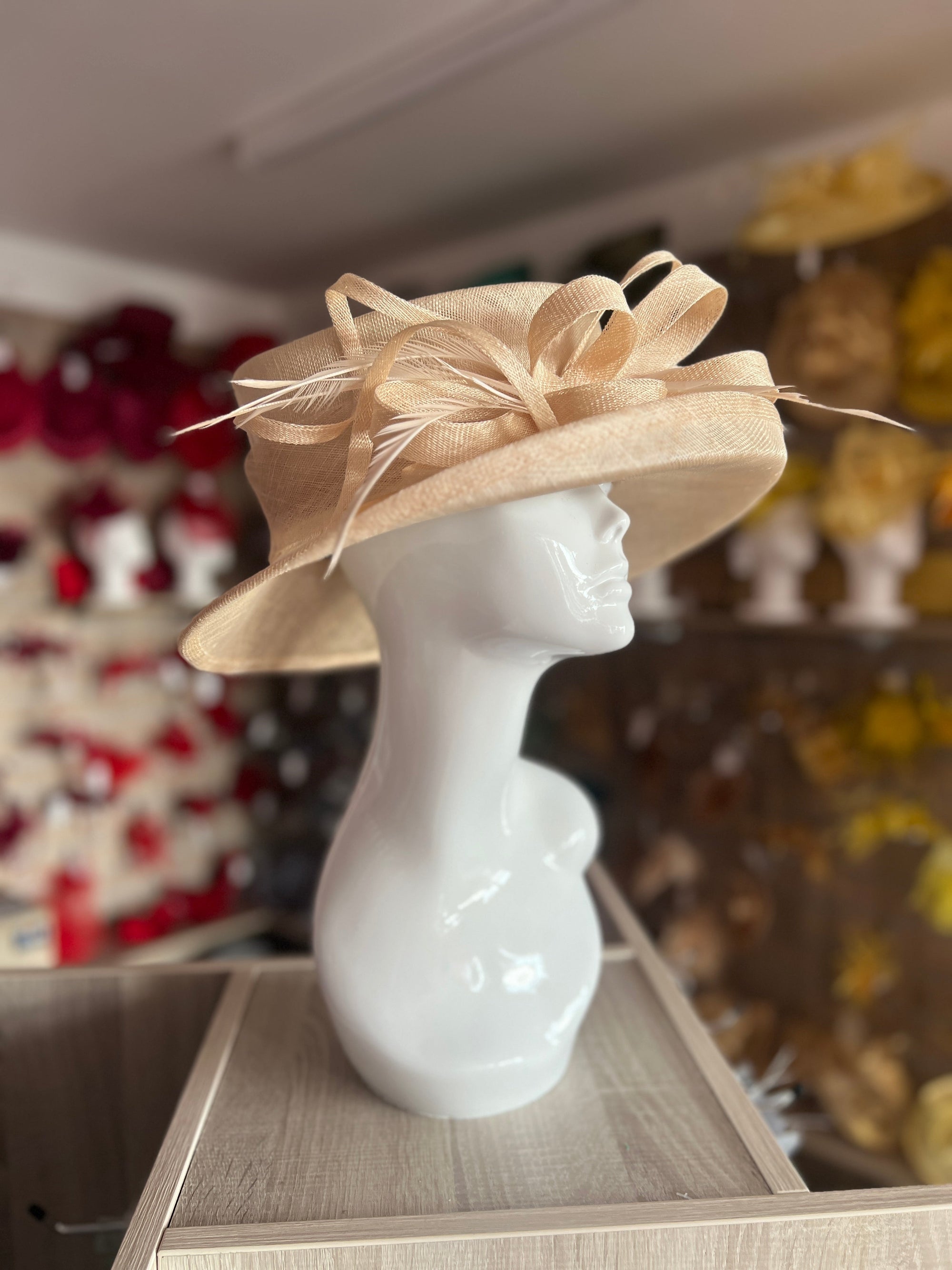 Classic Sinamay Nude Wedding Hat-Fascinators Direct