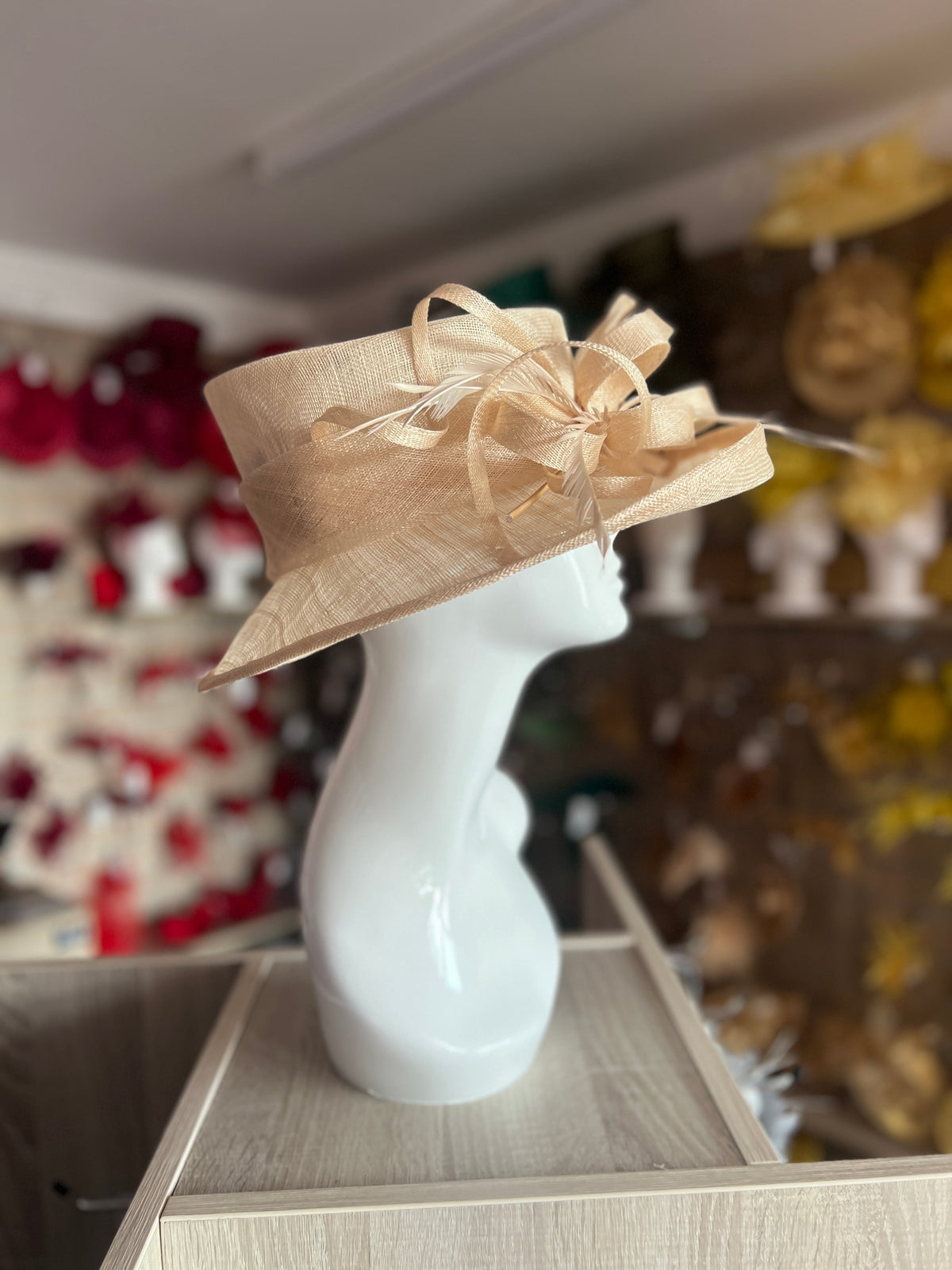 Classic Sinamay Nude Wedding Hat-Fascinators Direct