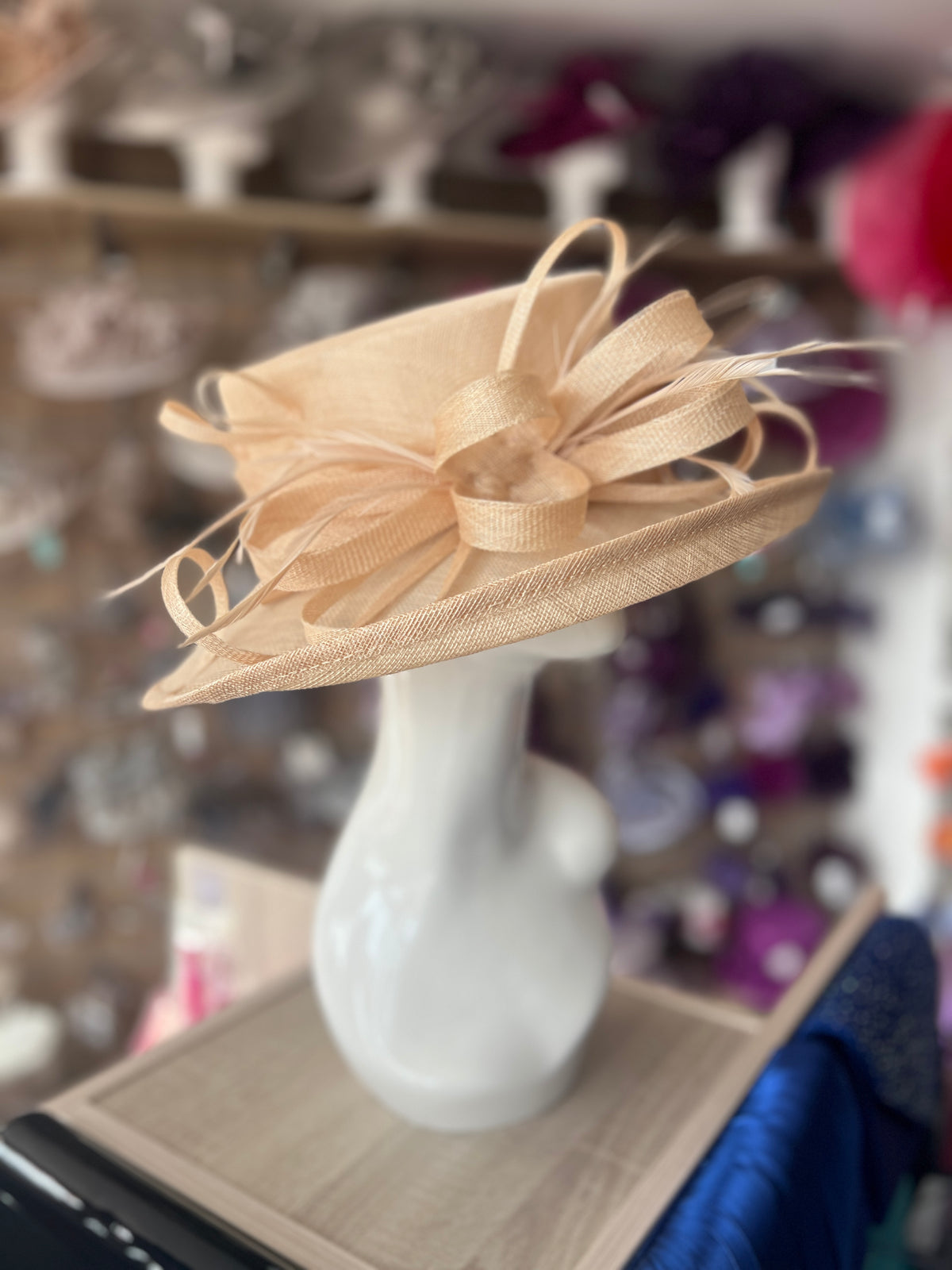 Classic Sinamay Nude Wedding Hat-Fascinators Direct