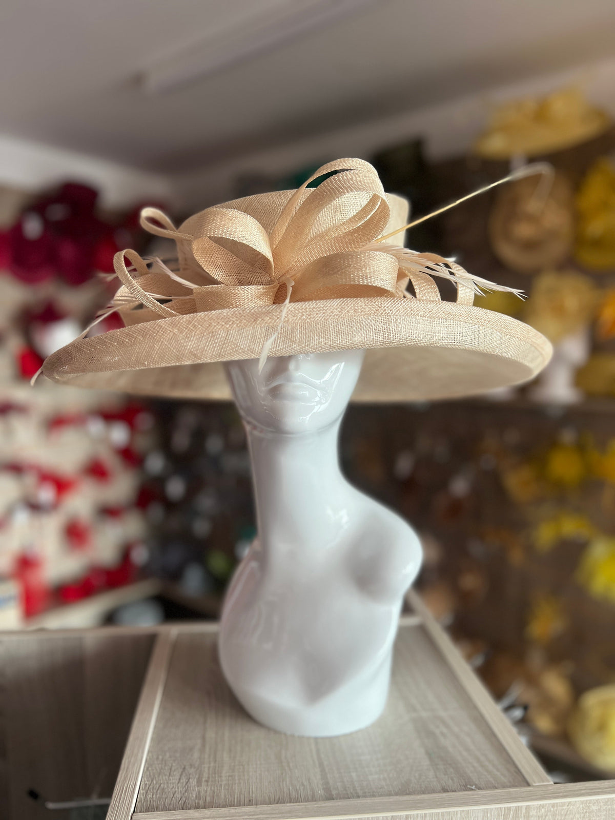 Classic Sinamay Nude Wedding Hat-Fascinators Direct