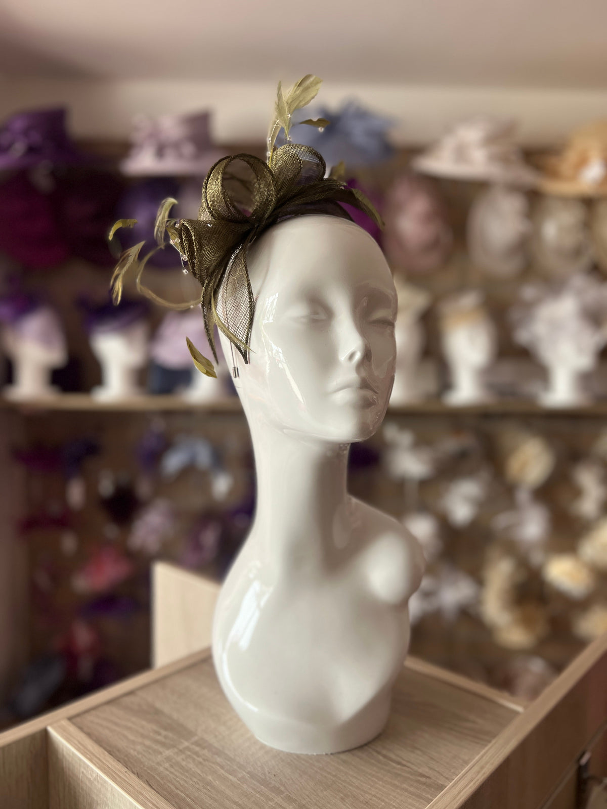 Classic Sinamay Olive Fascinator-Fascinators Direct