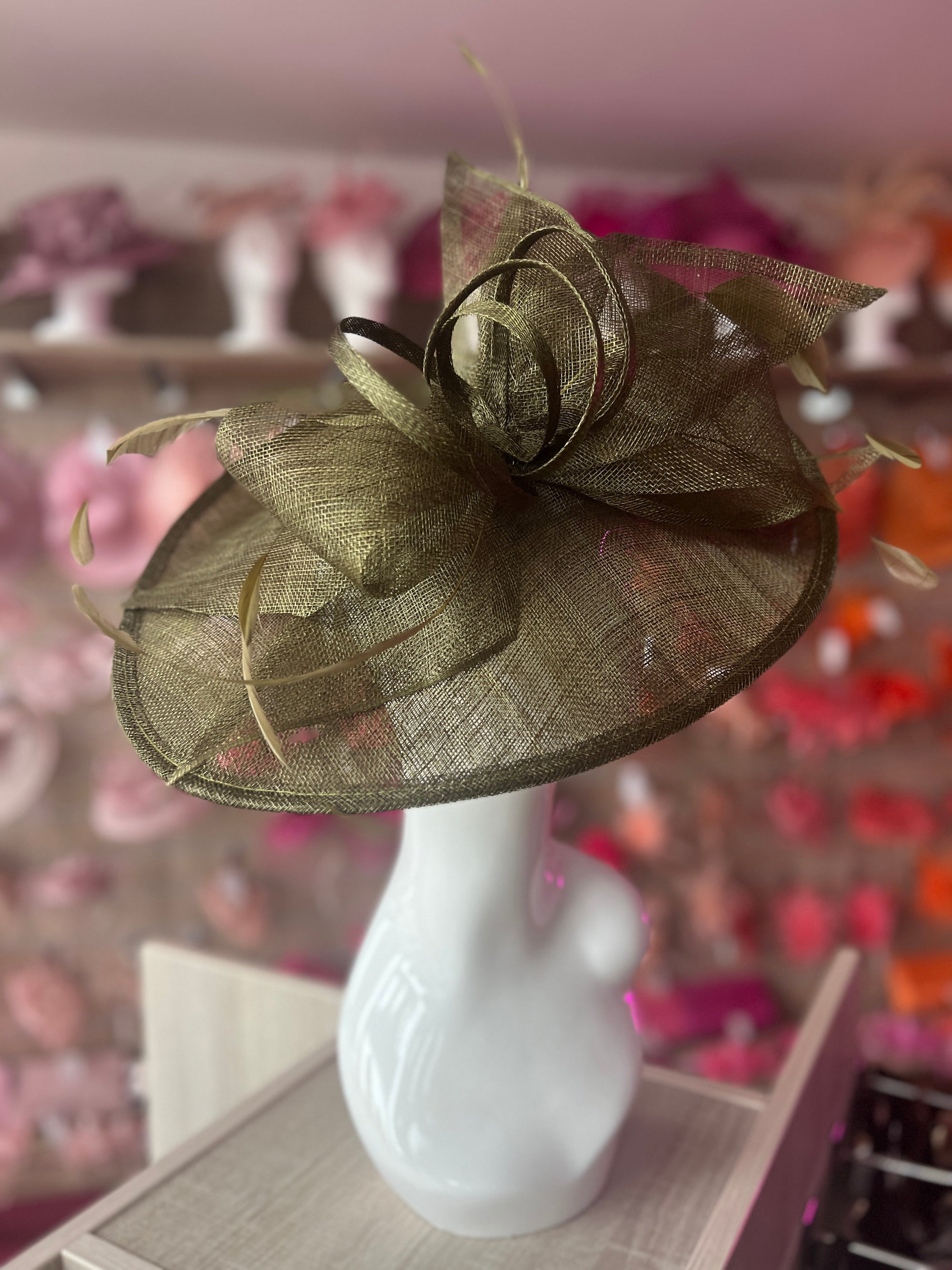 Classic Sinamay Olive Hatinator with Bow-Fascinators Direct