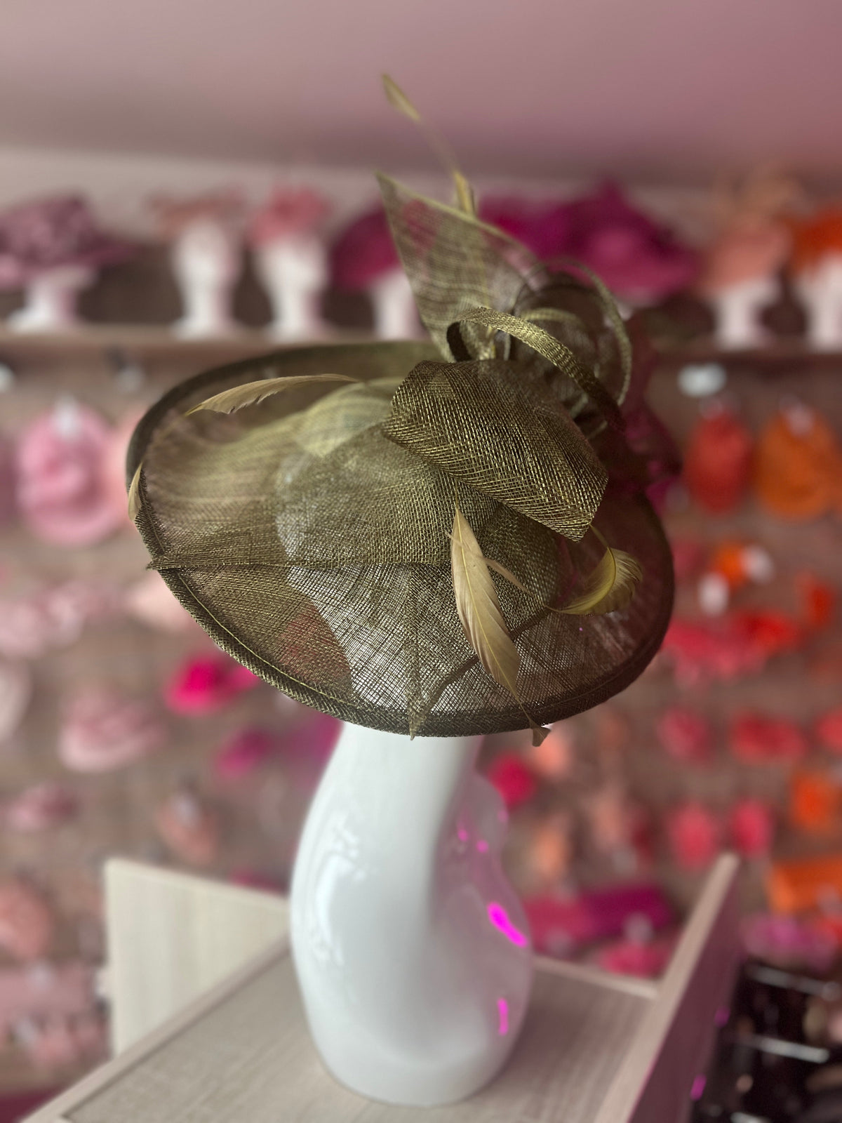Classic Sinamay Olive Hatinator with Bow-Fascinators Direct