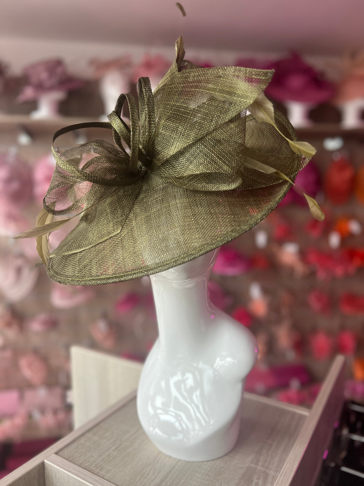 Classic Sinamay Olive Hatinator with Bow-Fascinators Direct