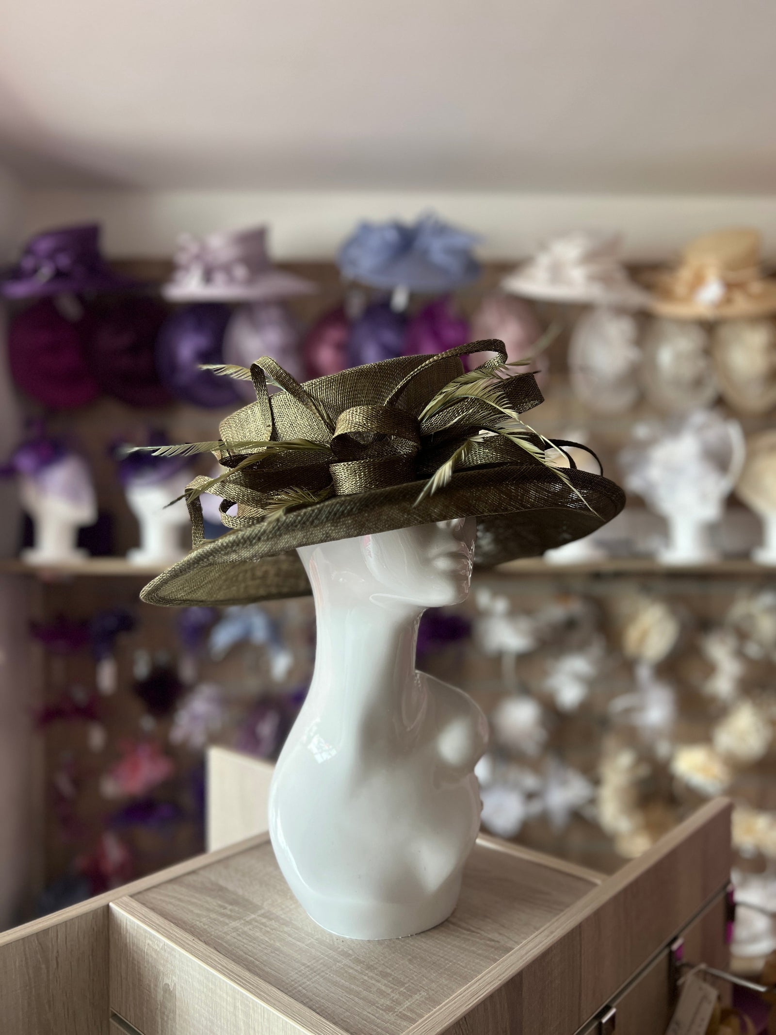 Classic Sinamay Olive Wedding Hat-Fascinators Direct