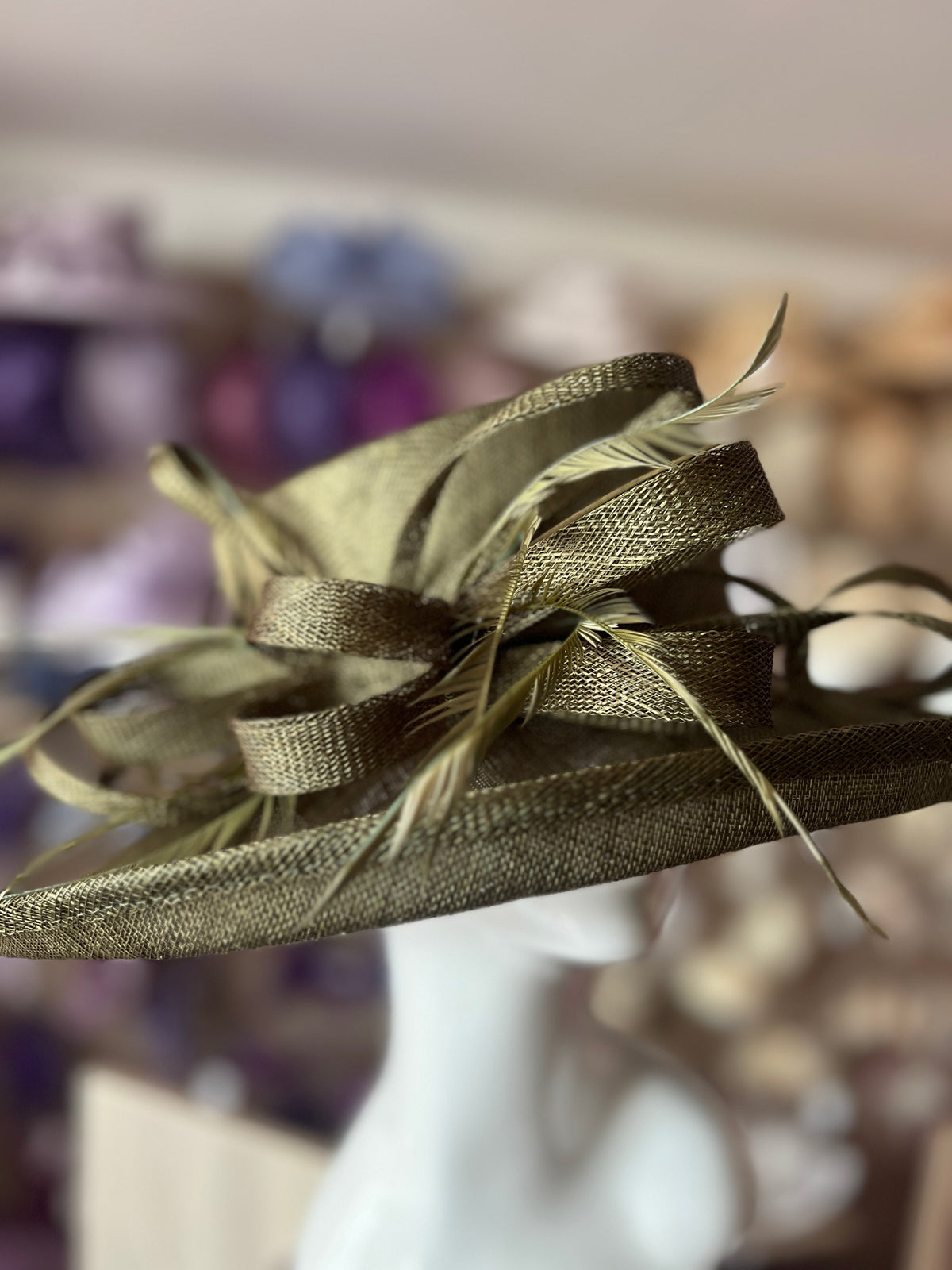 Classic Sinamay Olive Wedding Hat-Fascinators Direct