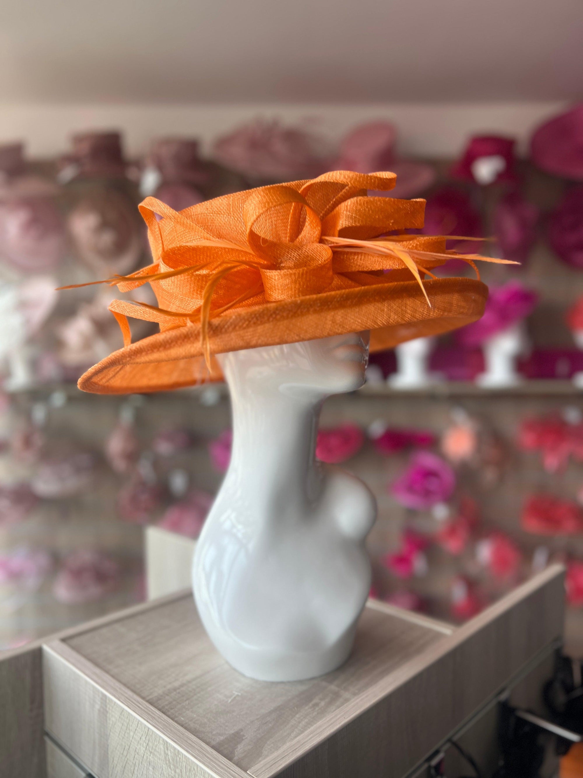 Classic Sinamay Orange Wedding Hat-Fascinators Direct