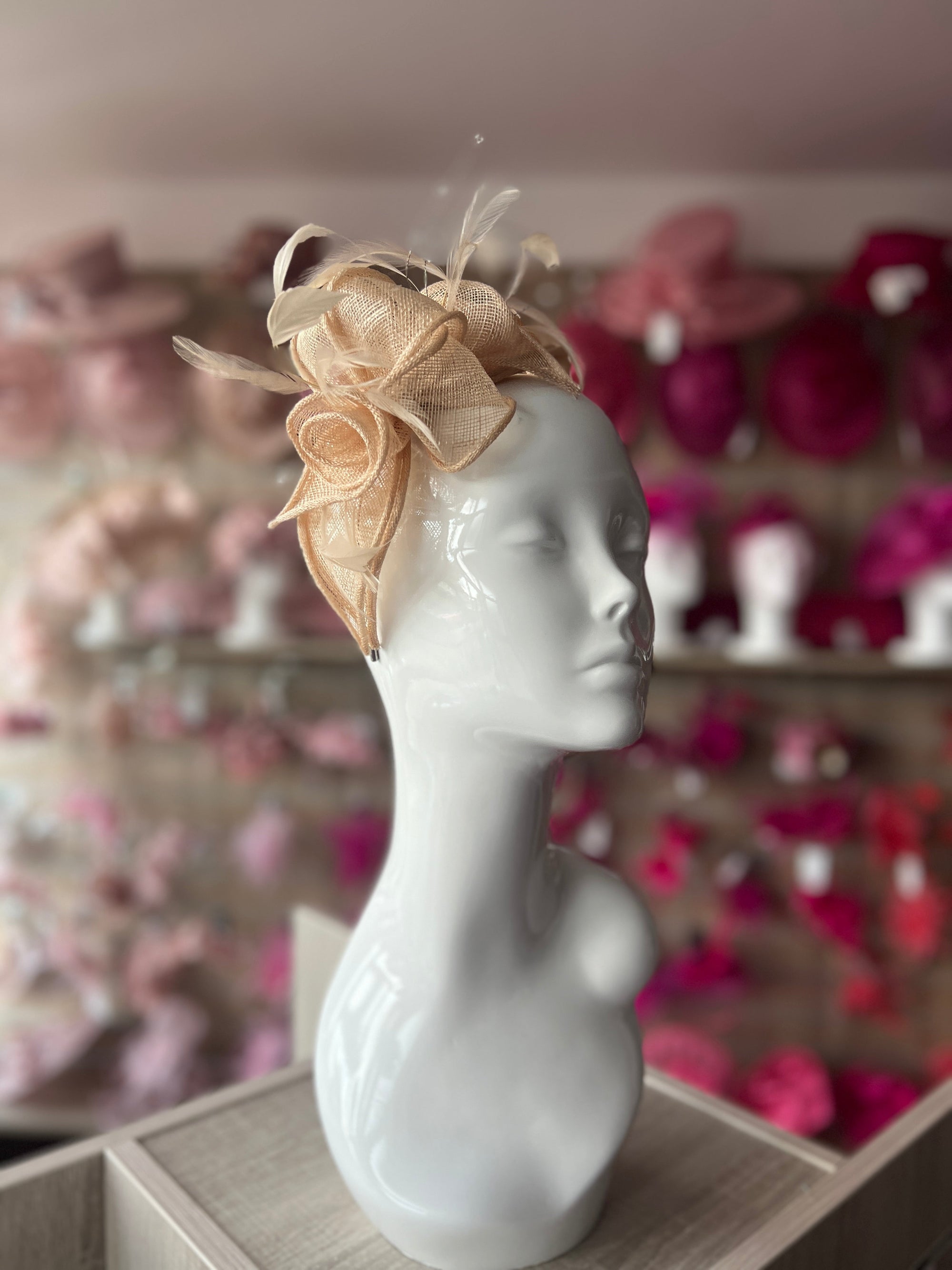 Classic Sinamay Pale Gold Fascinator-Fascinators Direct