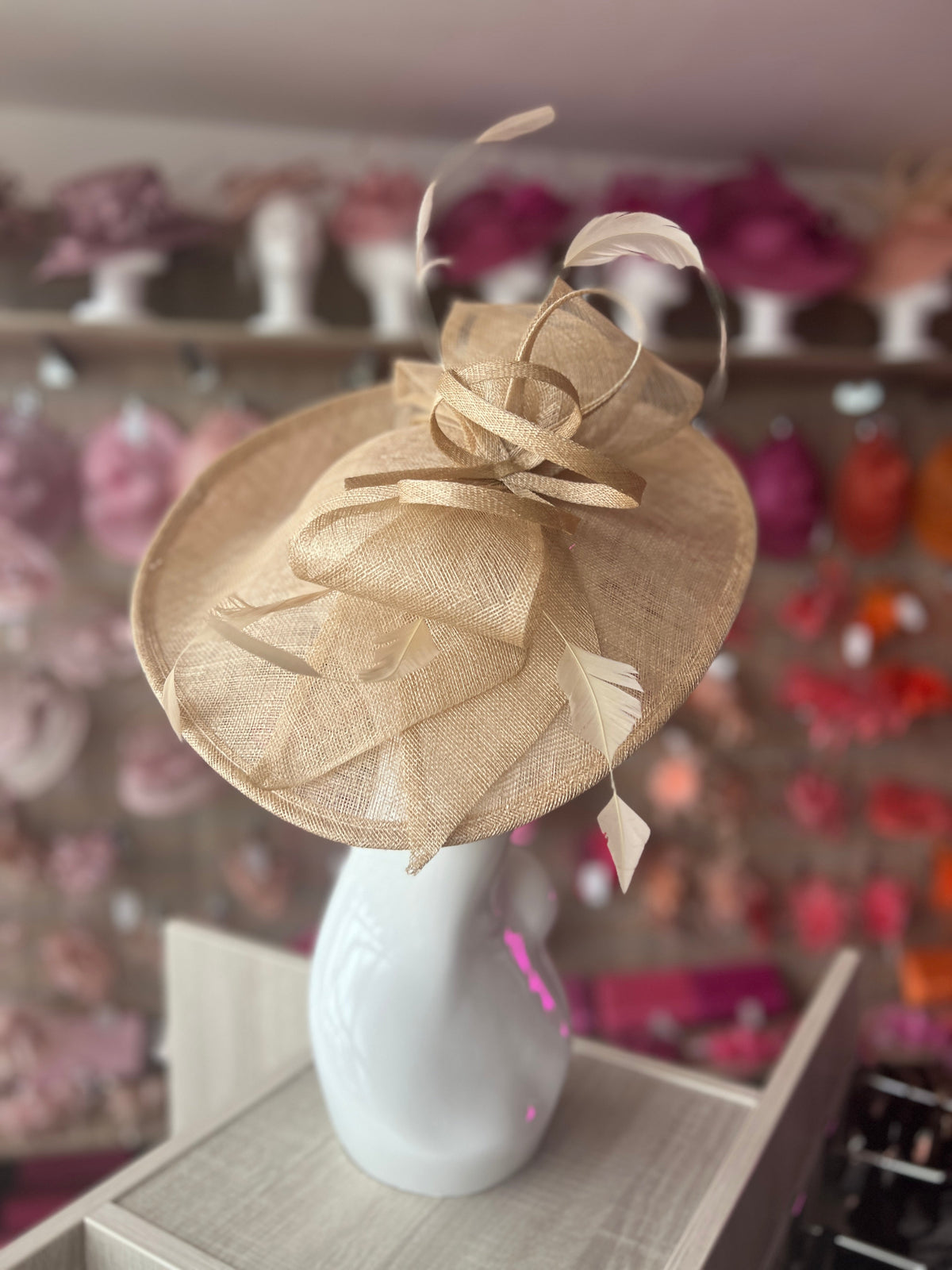 Classic Sinamay Pale Gold Hatinator with Bow-Fascinators Direct