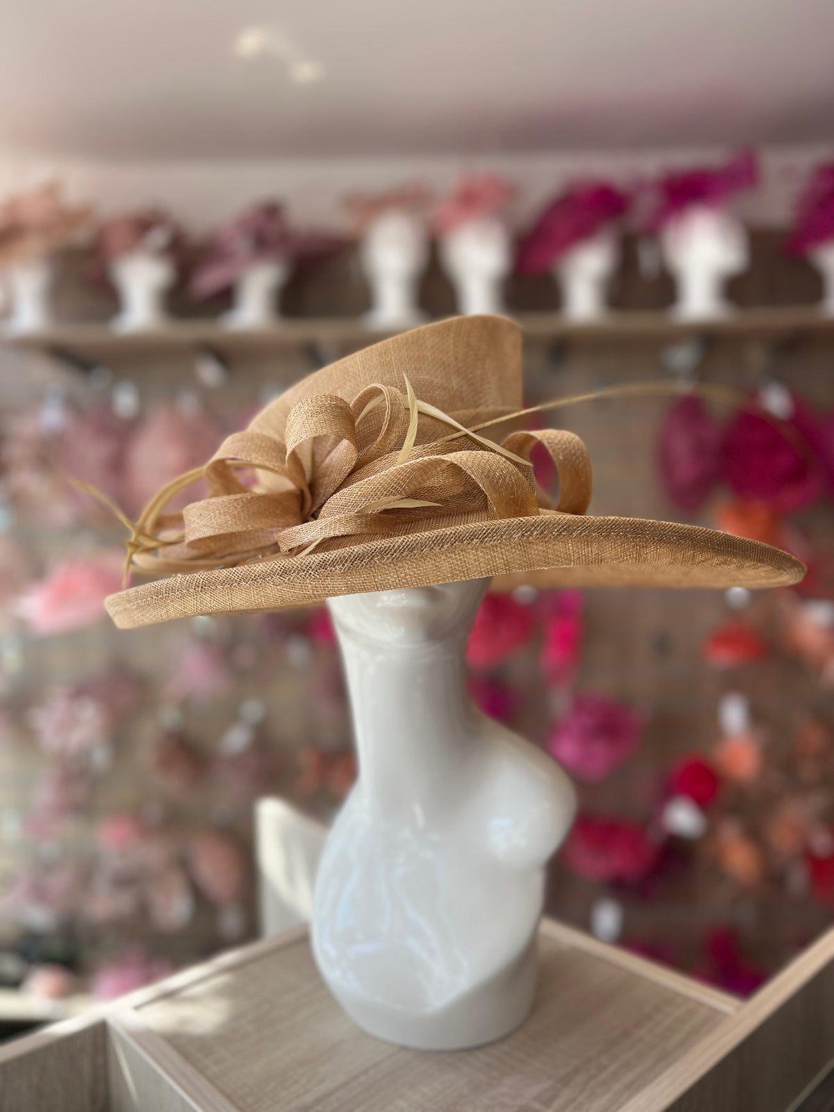 Classic Sinamay Pale Gold Wedding Hat-Fascinators Direct
