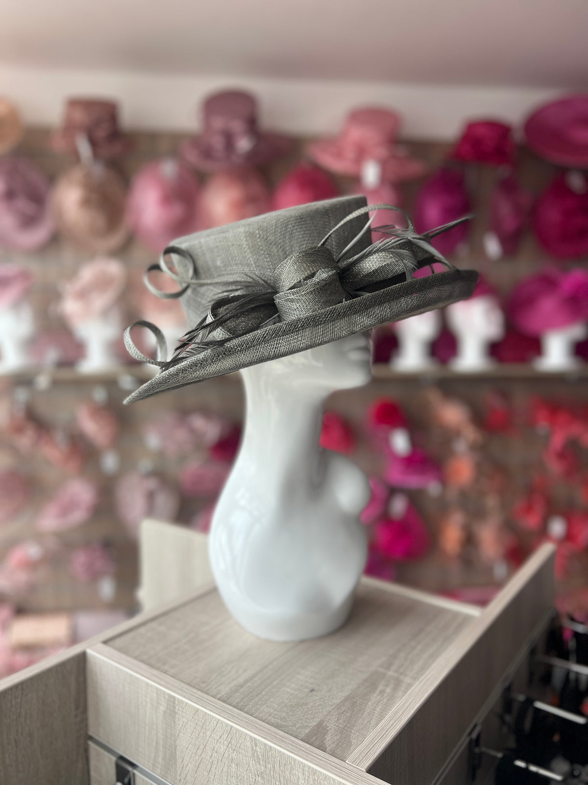 Classic Sinamay Pewter Wedding Hat-Fascinators Direct