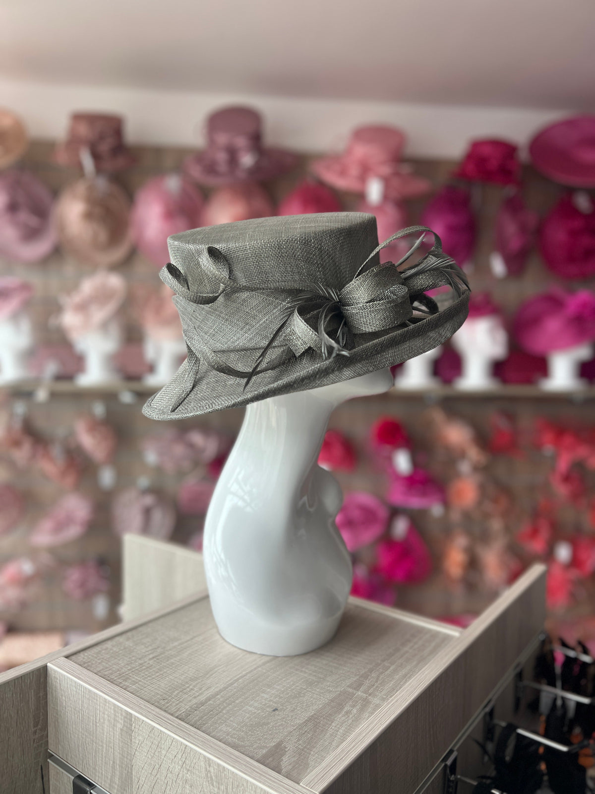 Classic Sinamay Pewter Wedding Hat-Fascinators Direct
