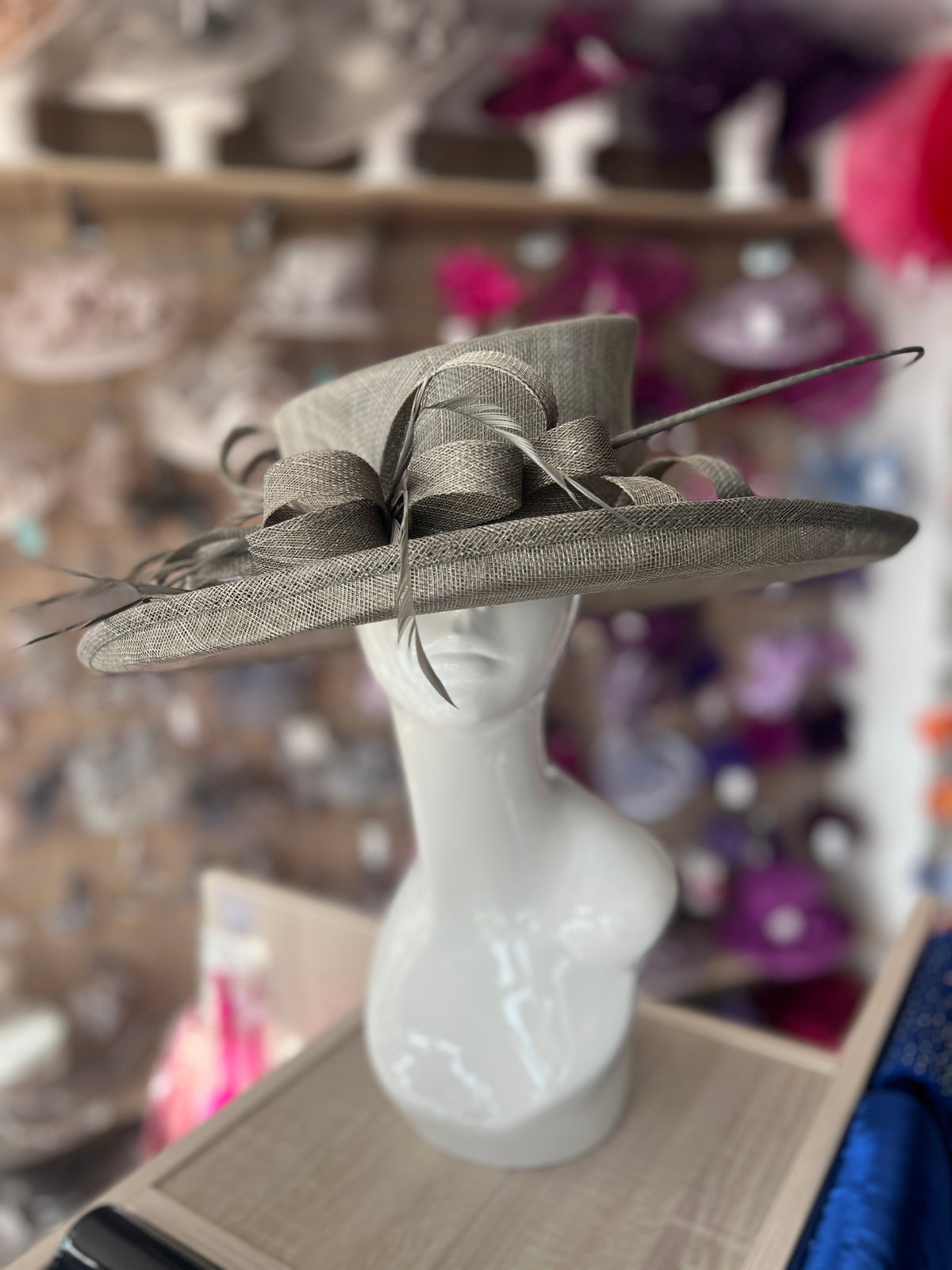Classic Sinamay Pewter Wedding Hat-Fascinators Direct