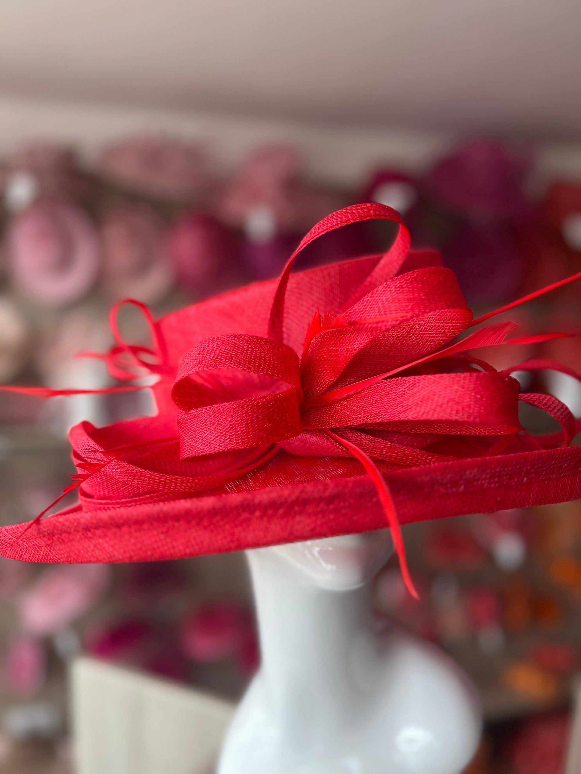 Classic Sinamay Poppy Red Wedding Hat-Fascinators Direct