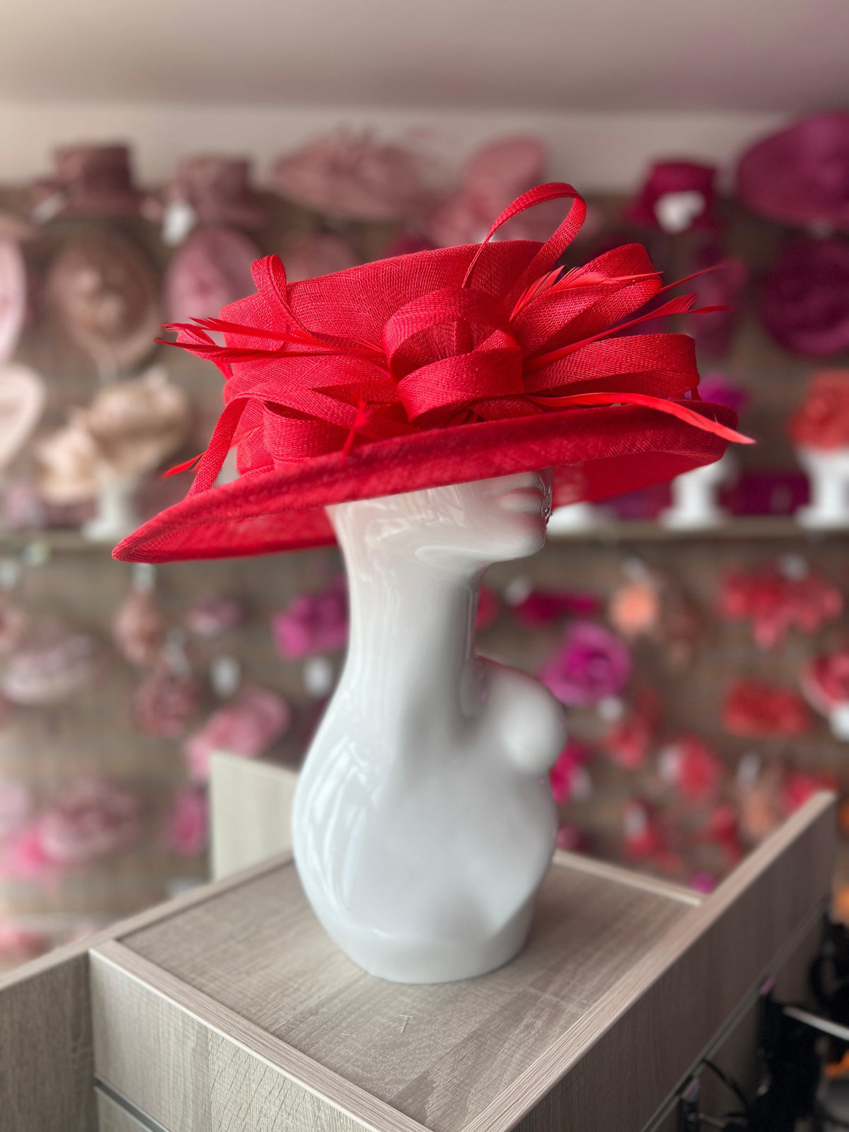 Classic Sinamay Poppy Red Wedding Hat-Fascinators Direct
