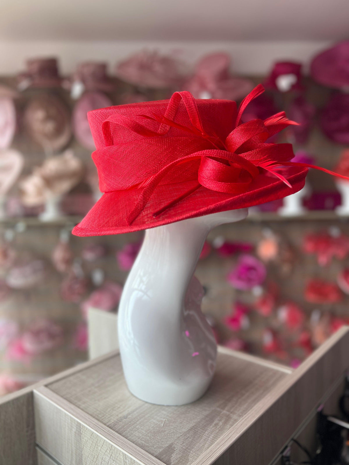Classic Sinamay Poppy Red Wedding Hat-Fascinators Direct