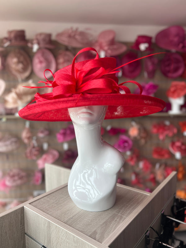 Red Ascot Hat Classic Sinamay Poppy Red Wedding Hat For Weddings