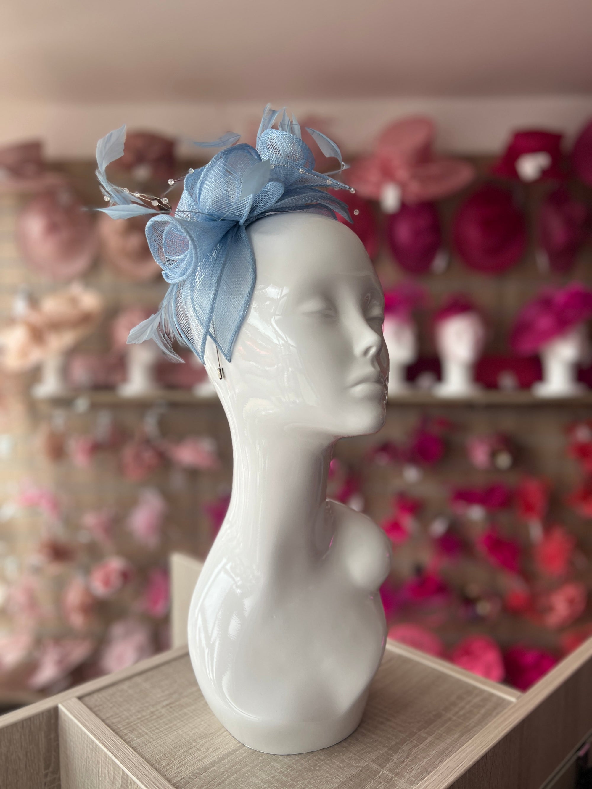 Classic Sinamay Powder Blue Fascinator-Fascinators Direct