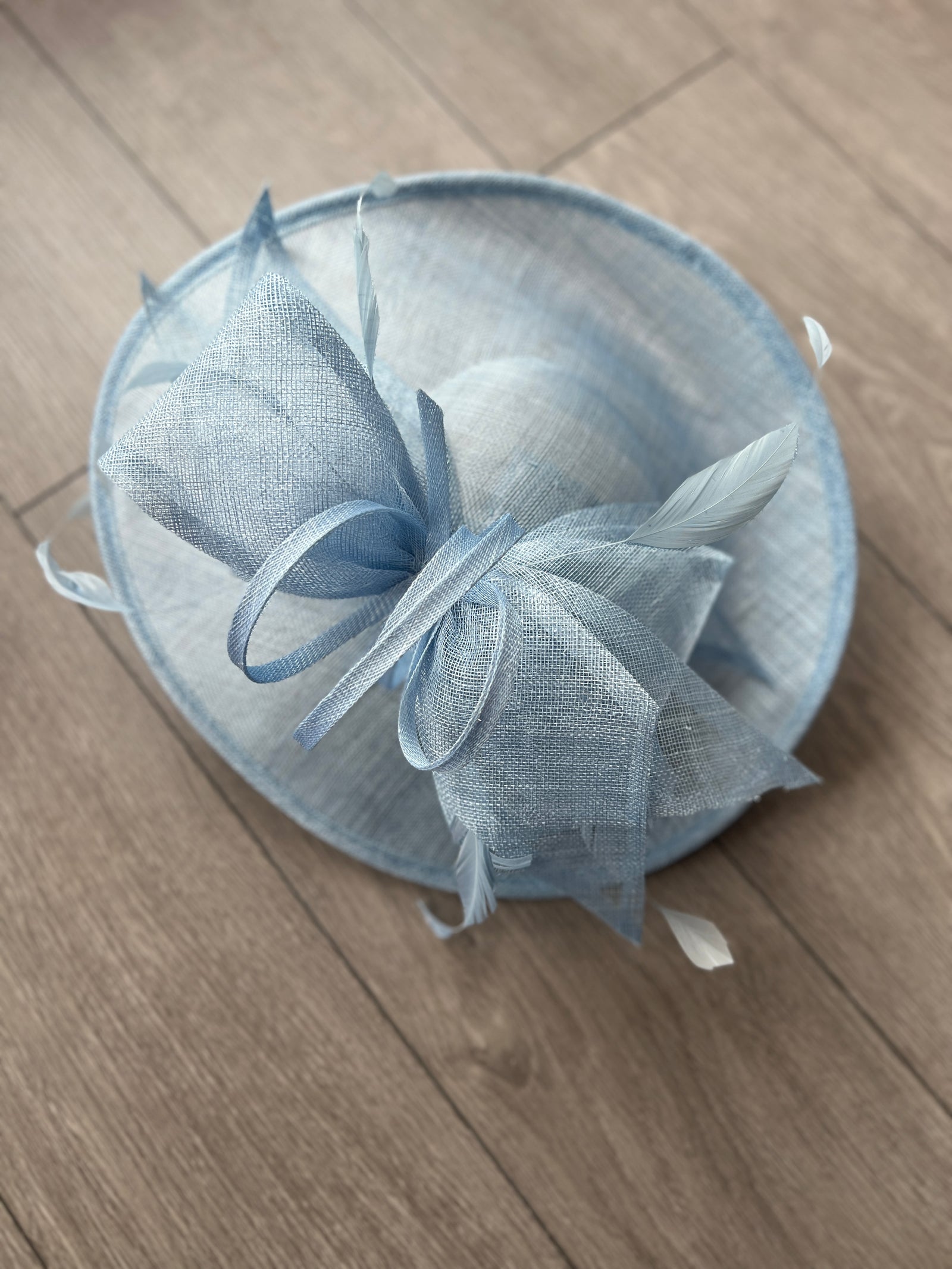 Classic Sinamay Powder Blue Hatinator with Bow-Fascinators Direct