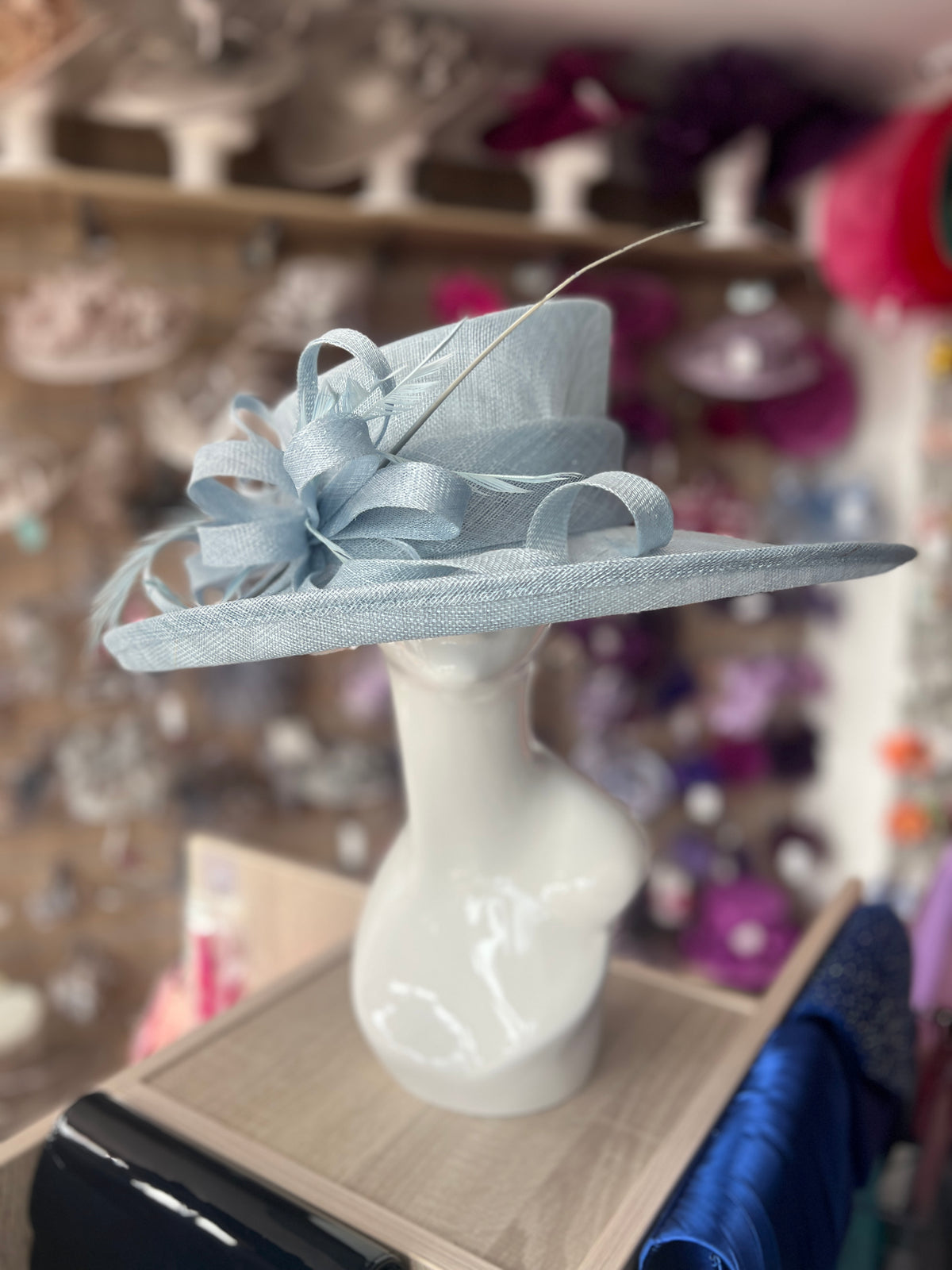 Classic Sinamay Powder Blue Wedding Hat-Fascinators Direct
