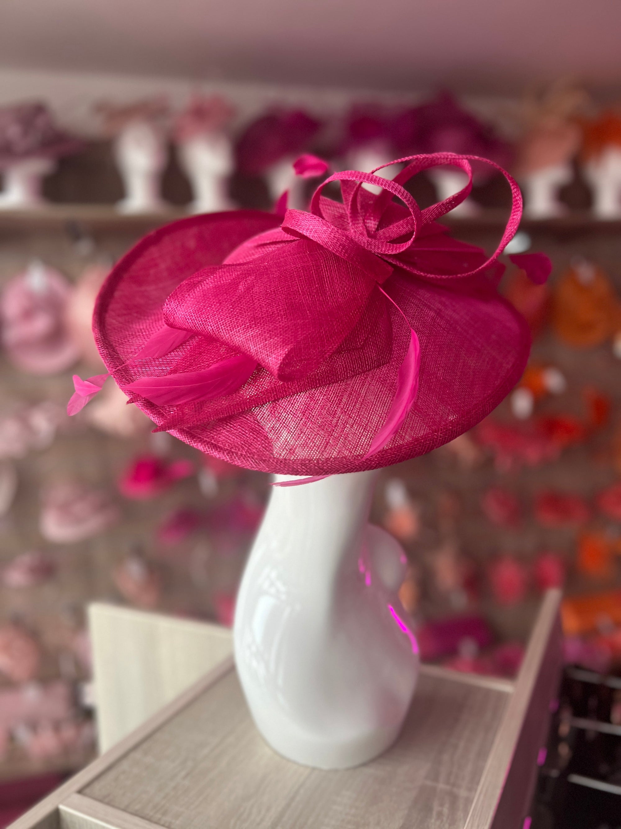 Classic Sinamay Raspberry Hatinator with Bow-Fascinators Direct