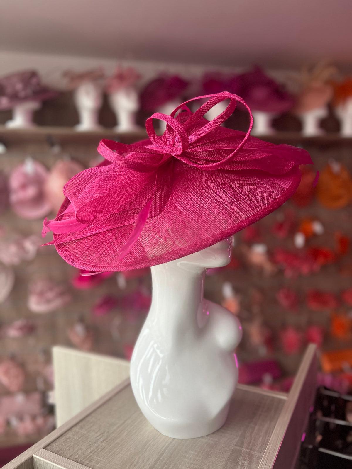 Classic Sinamay Raspberry Hatinator with Bow-Fascinators Direct