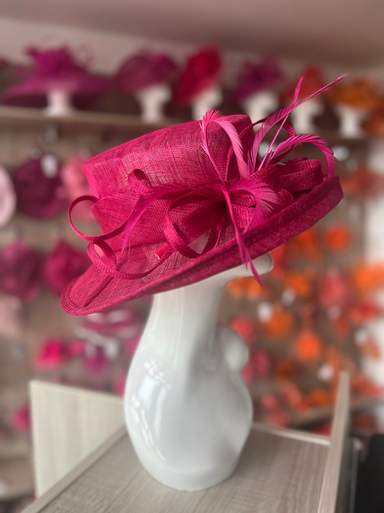 Classic Sinamay Razzmatazz Pink Wedding Hat-Fascinators Direct