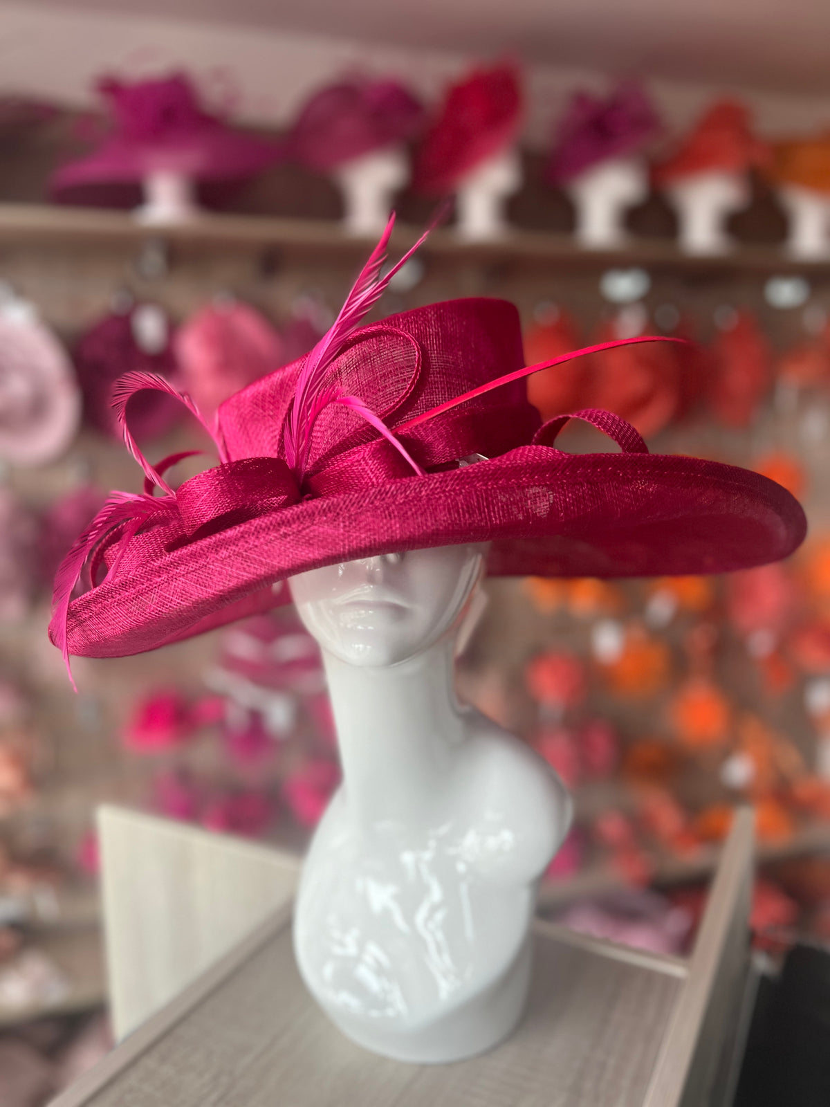 Classic Sinamay Razzmatazz Pink Wedding Hat-Fascinators Direct