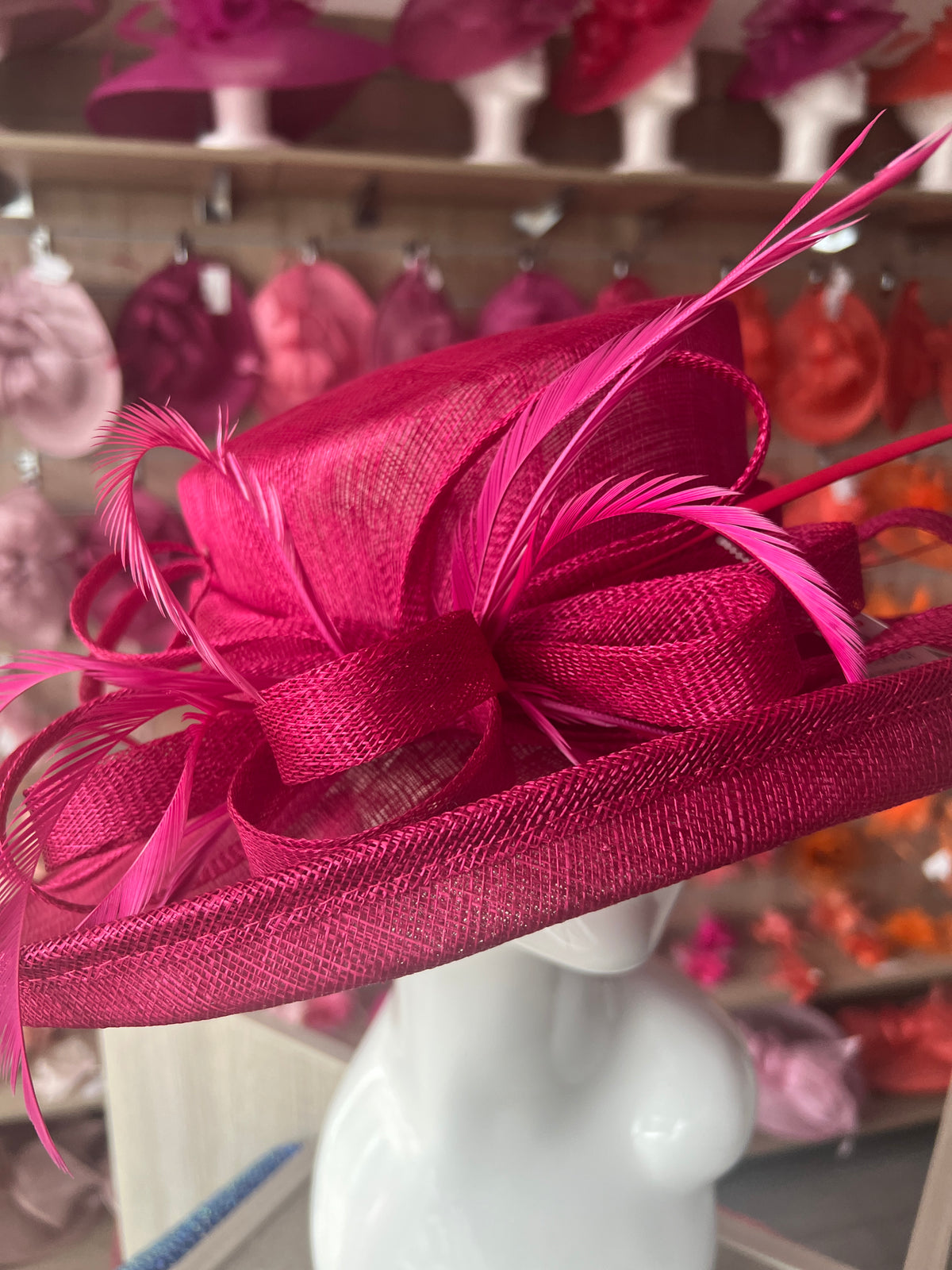 Classic Sinamay Razzmatazz Pink Wedding Hat-Fascinators Direct