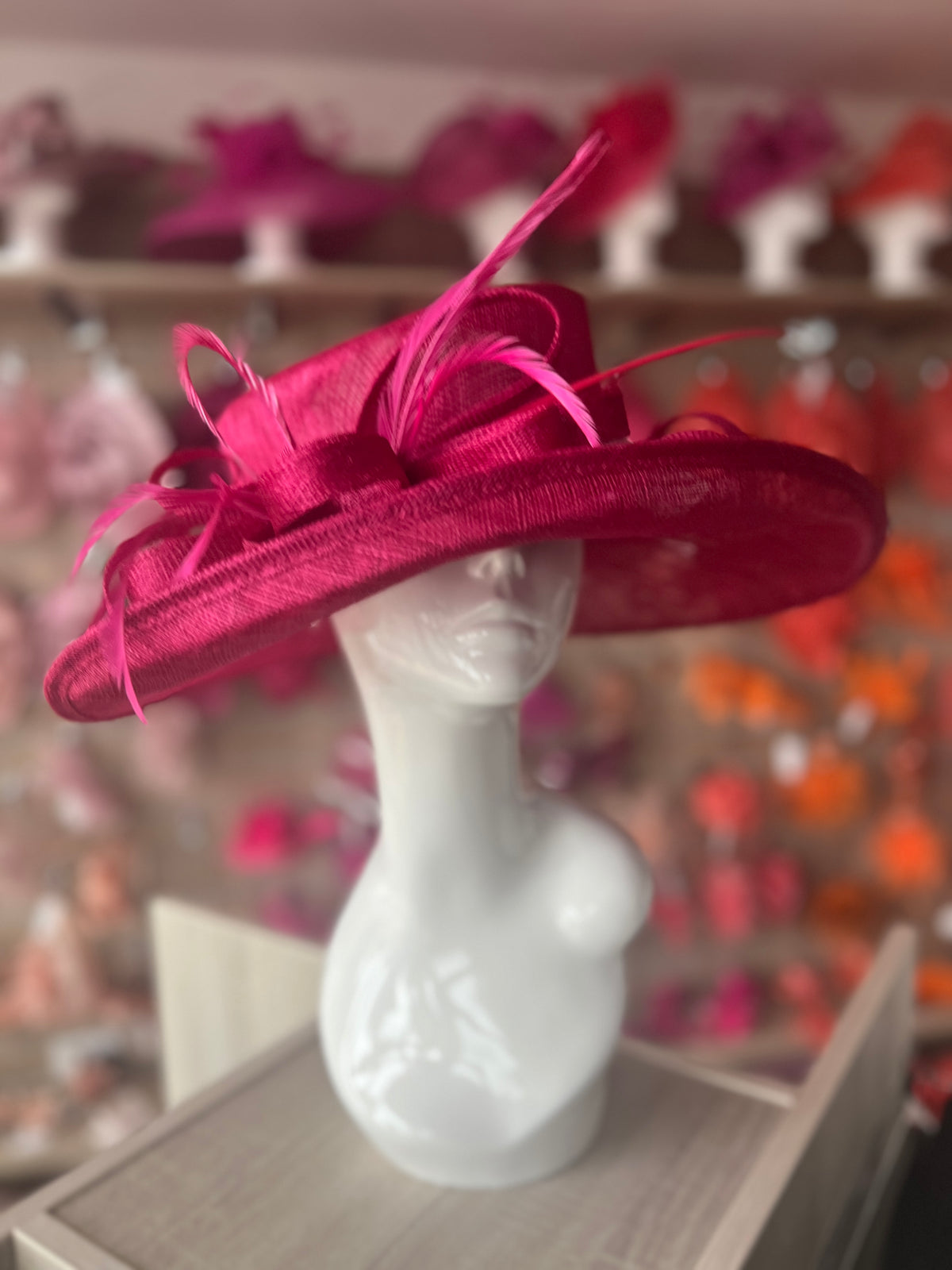 Classic Sinamay Razzmatazz Pink Wedding Hat-Fascinators Direct