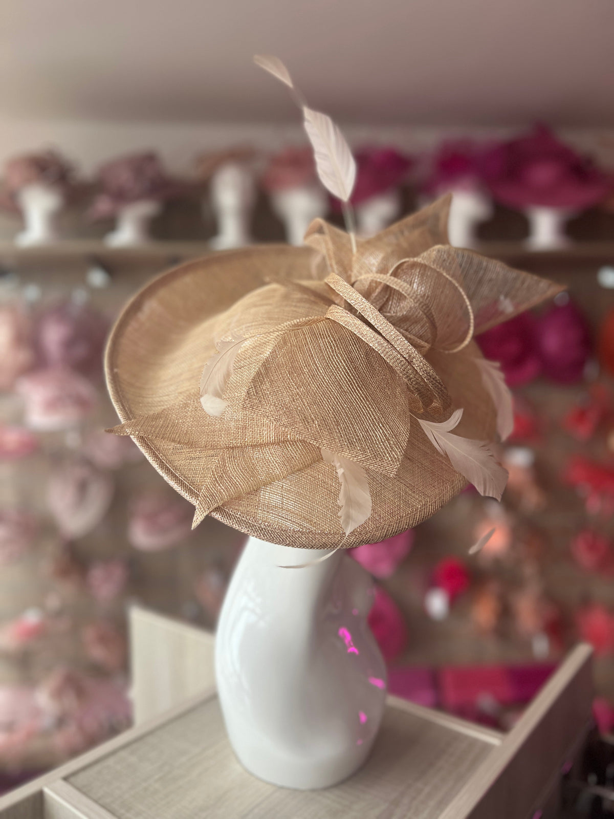 Classic Sinamay Rose Gold Hatinator with Bow-Fascinators Direct
