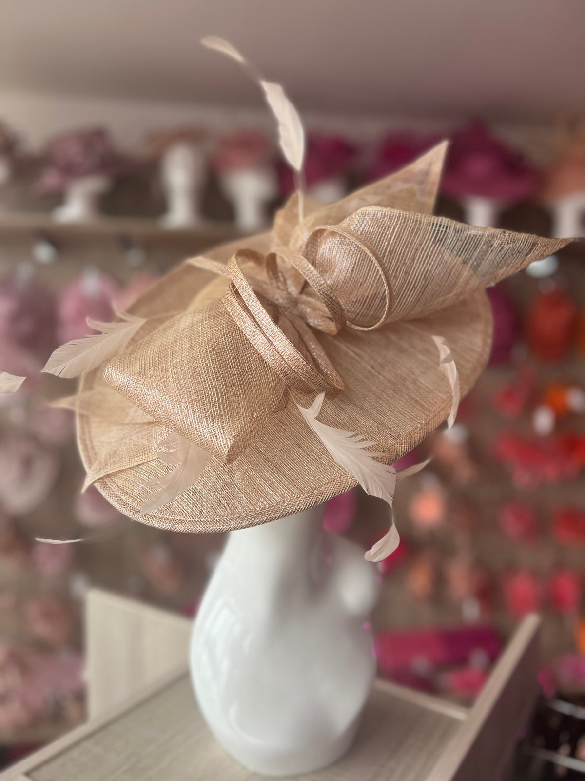 Classic Sinamay Rose Gold Hatinator with Bow-Fascinators Direct