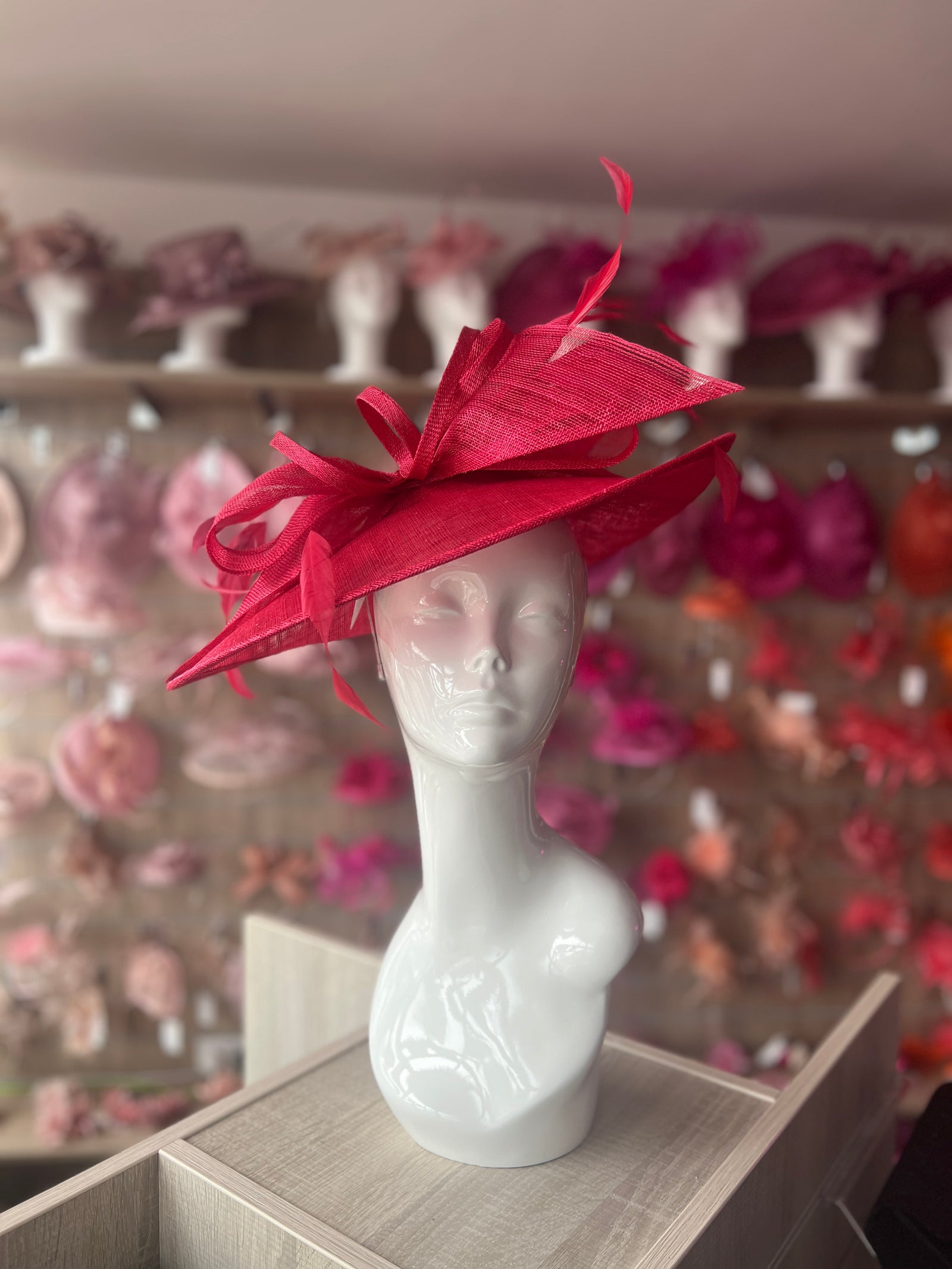 Classic Sinamay Rouge Hatinator with Bow-Fascinators Direct