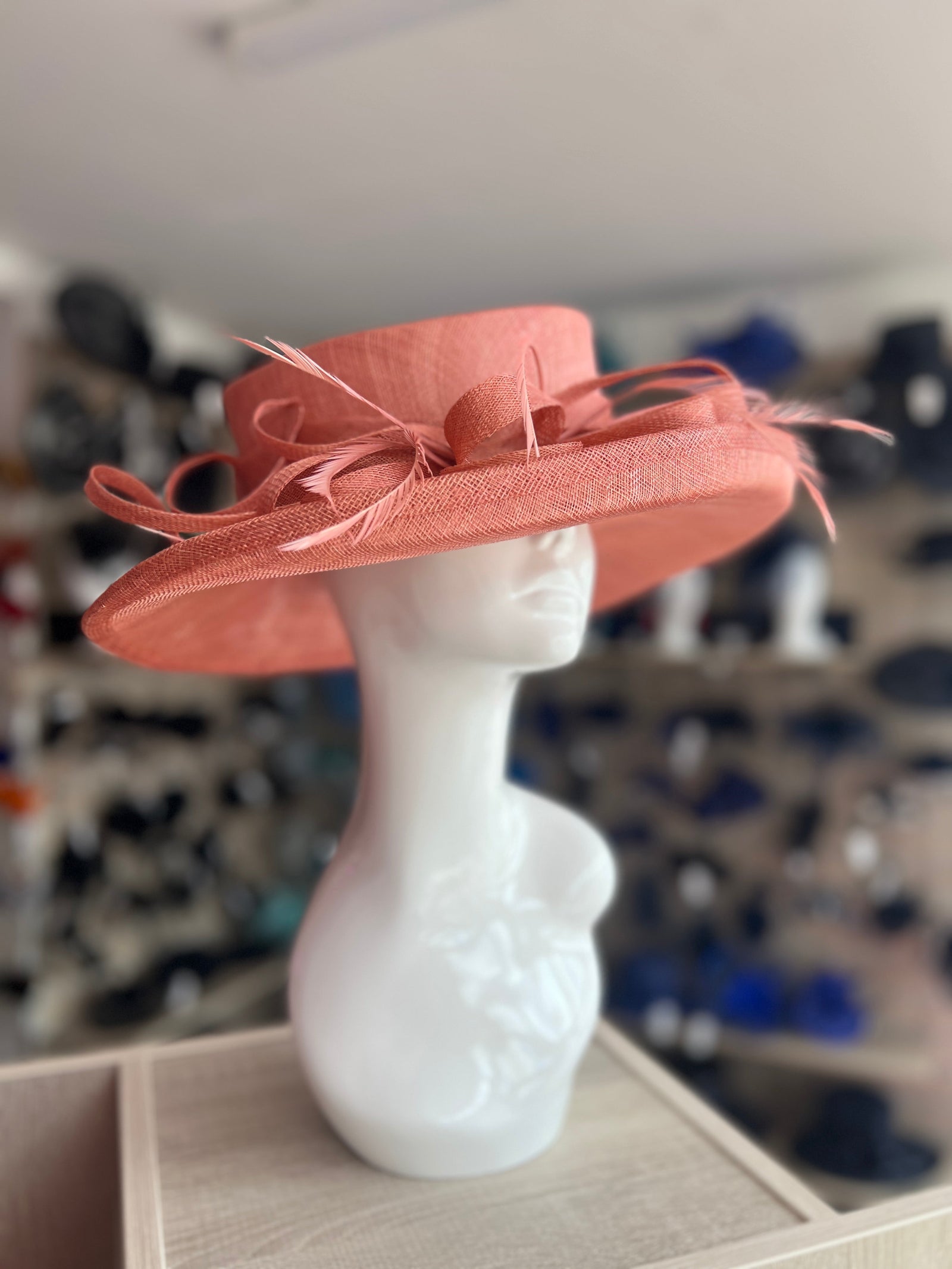 Classic Sinamay Salmon Wedding Hat-Fascinators Direct