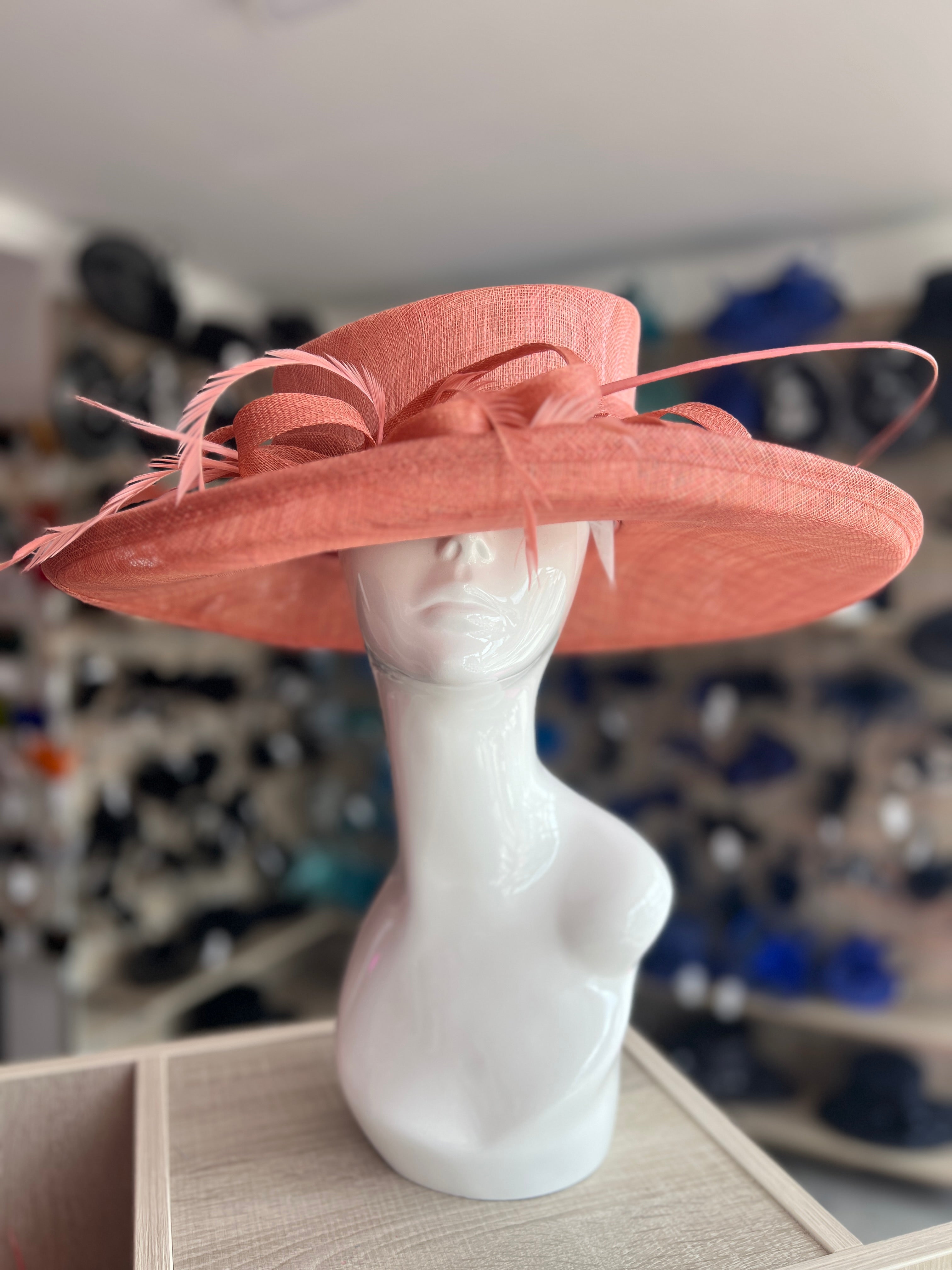 Classic Sinamay Salmon Wedding Hat for Weddings Ladies Day Ascot